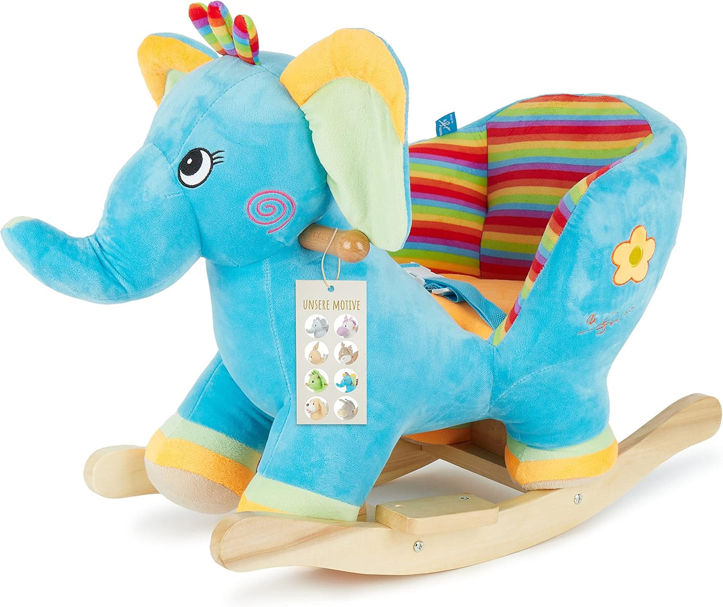 Plüsch-Schaukeltier Elefant, Mehrfarbig