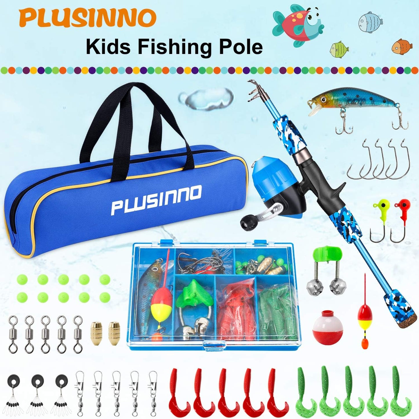 Angelset für Kinder mit Rute, Rolle & Köder, Blau, 1.5M