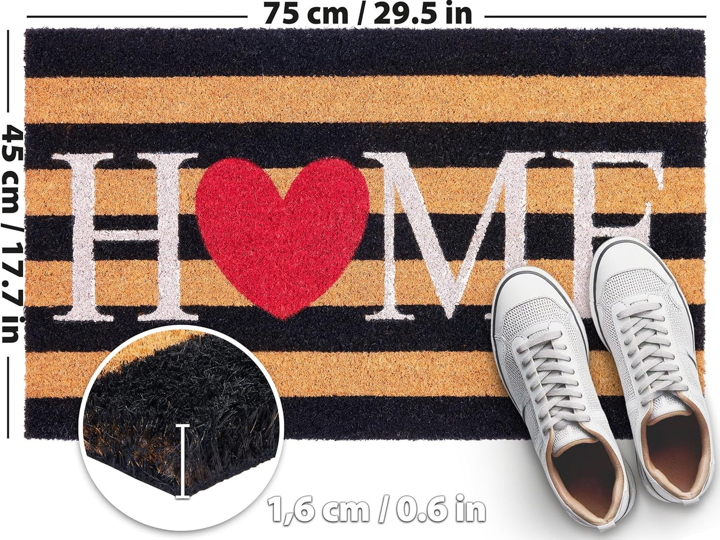 Antirutsch Fussmatte, Home - Herz und Streifen