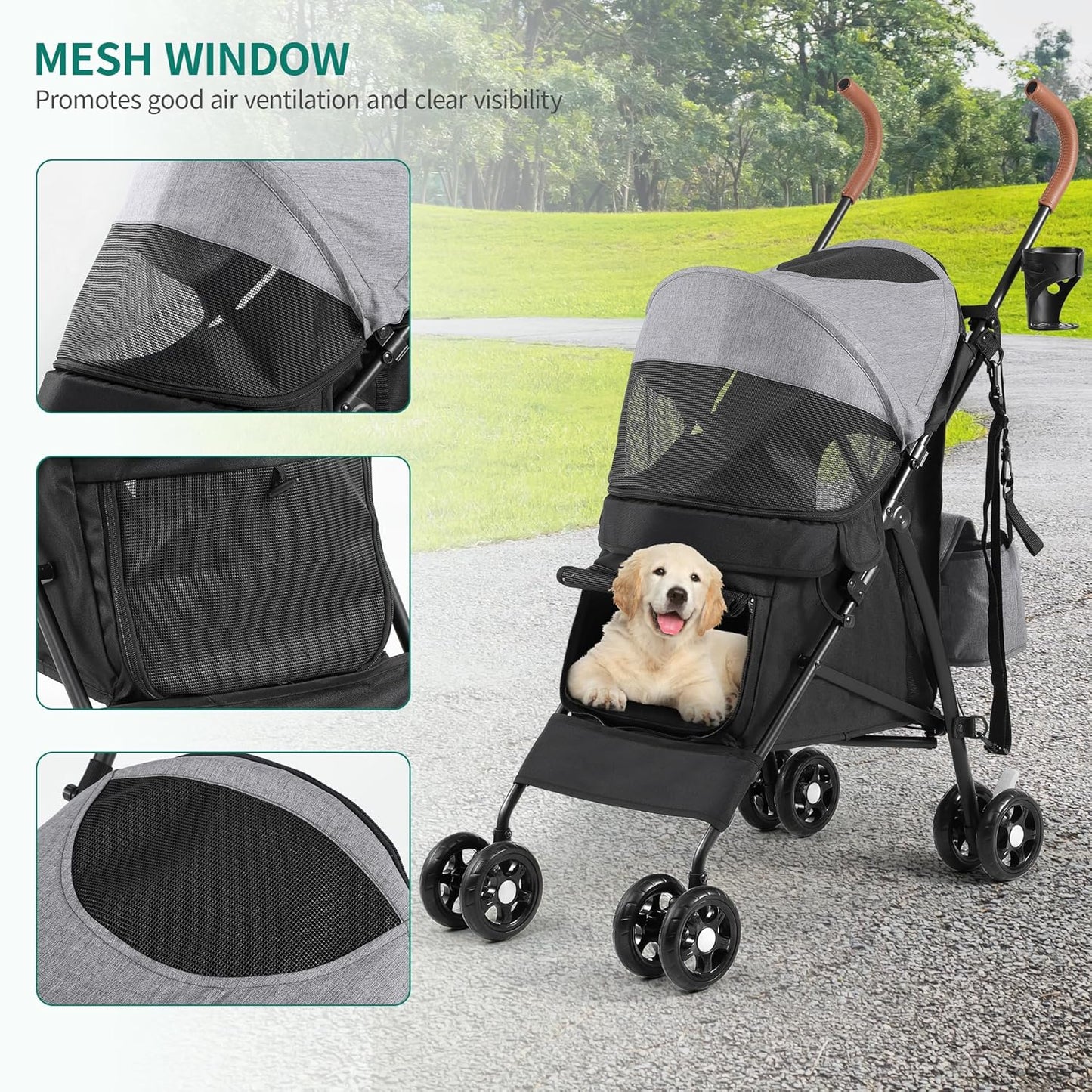 Haustierbuggy, Grau Schwarz Rolltür