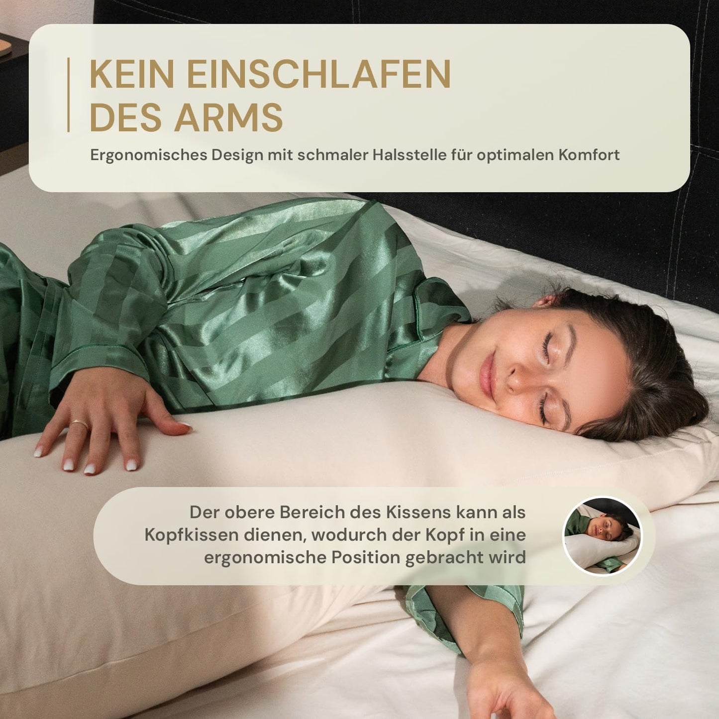 Baumwollbezug für Seitenschläferkissen (waschbar), Beige Nur Bezug