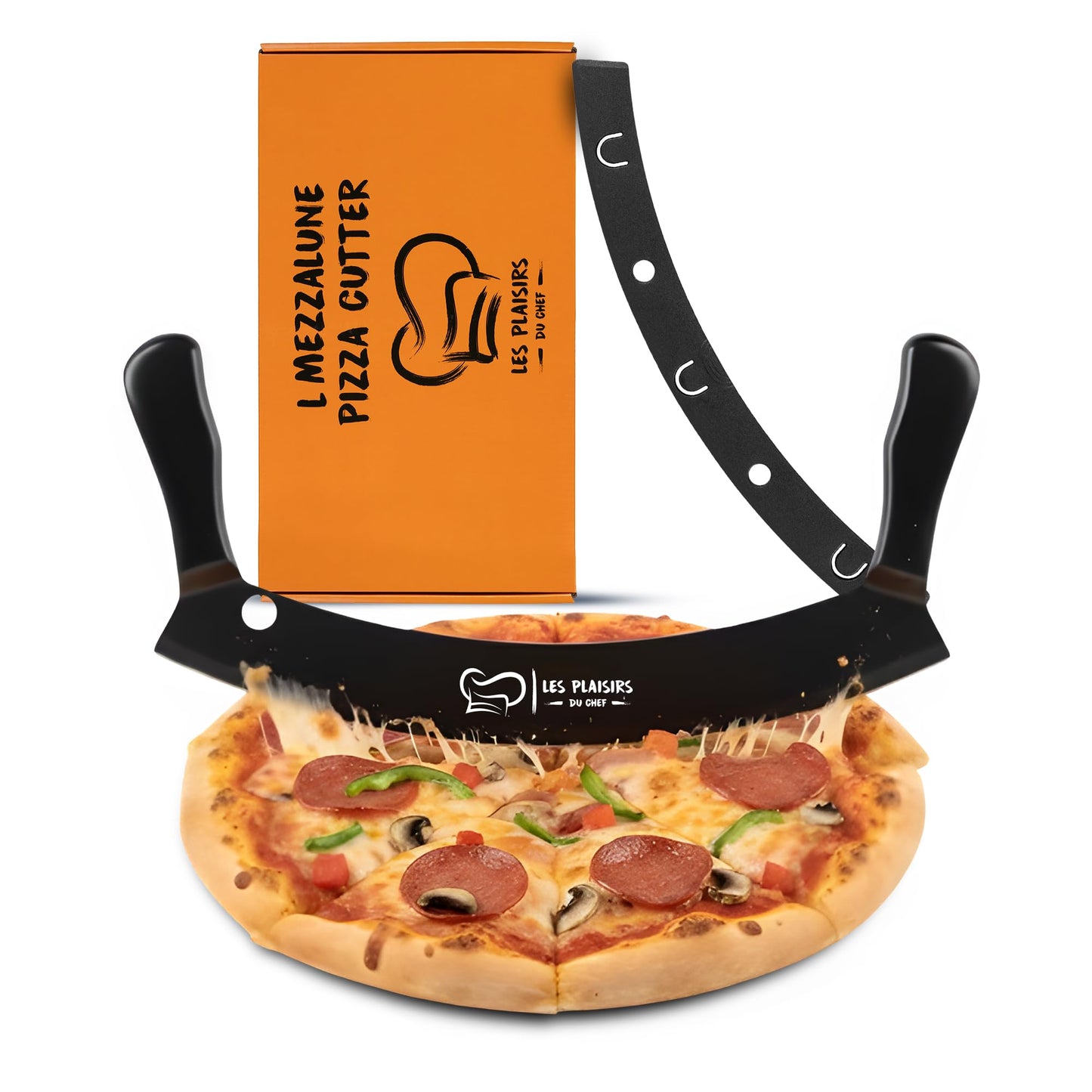 Pizzaschneider mit Doppelgriff & Antihaft-Beschichtung, Schwarz Large