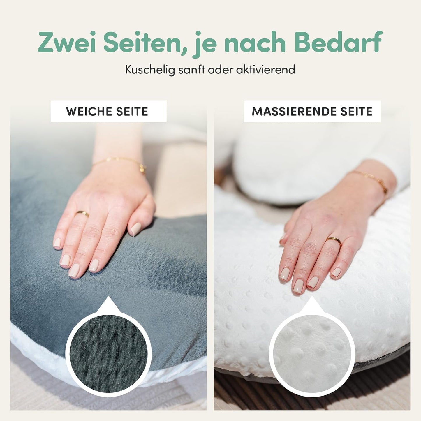 Lesekissen für Bett und Sofa, Noppen Weiß/Dunkelgrau