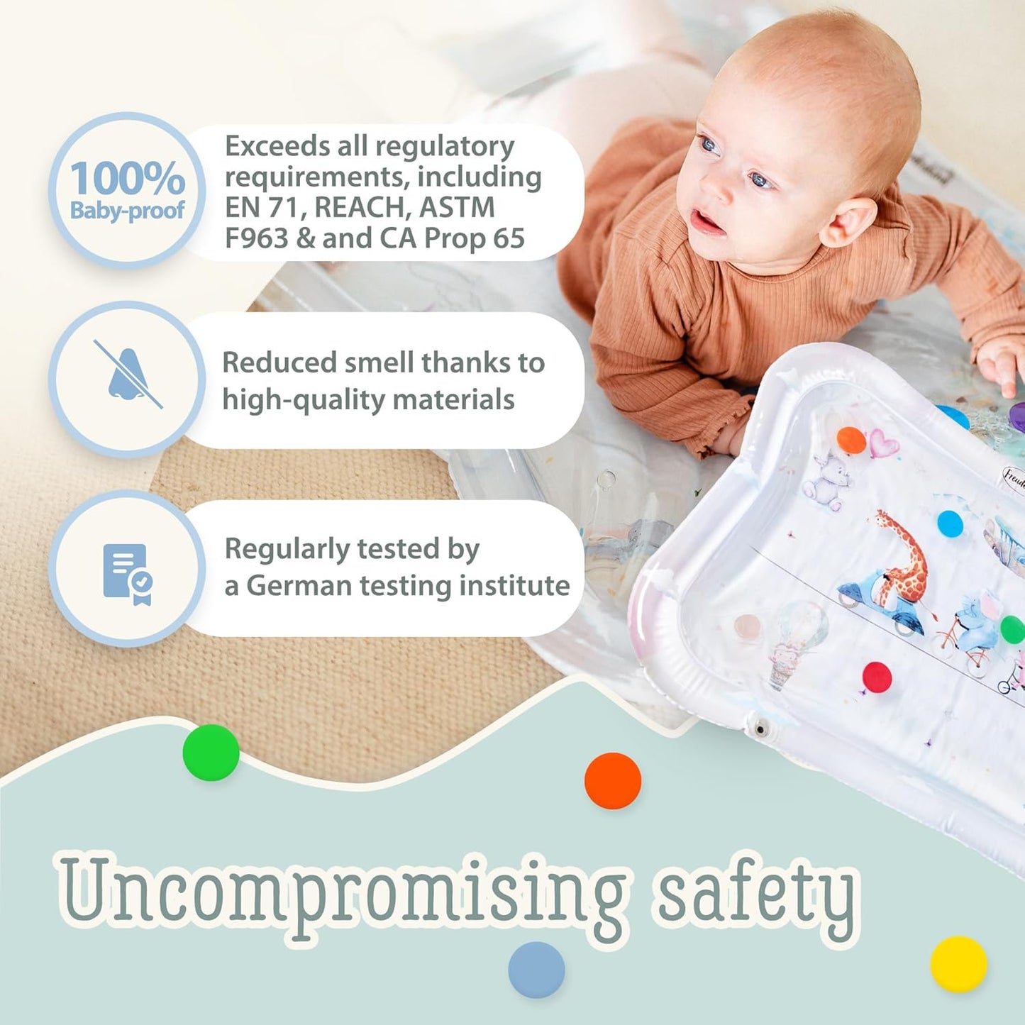 Baby Wasserspielmatte für Bauchlage, Zirkustiere, Zirkustiere (wolkenweiss) - Klein