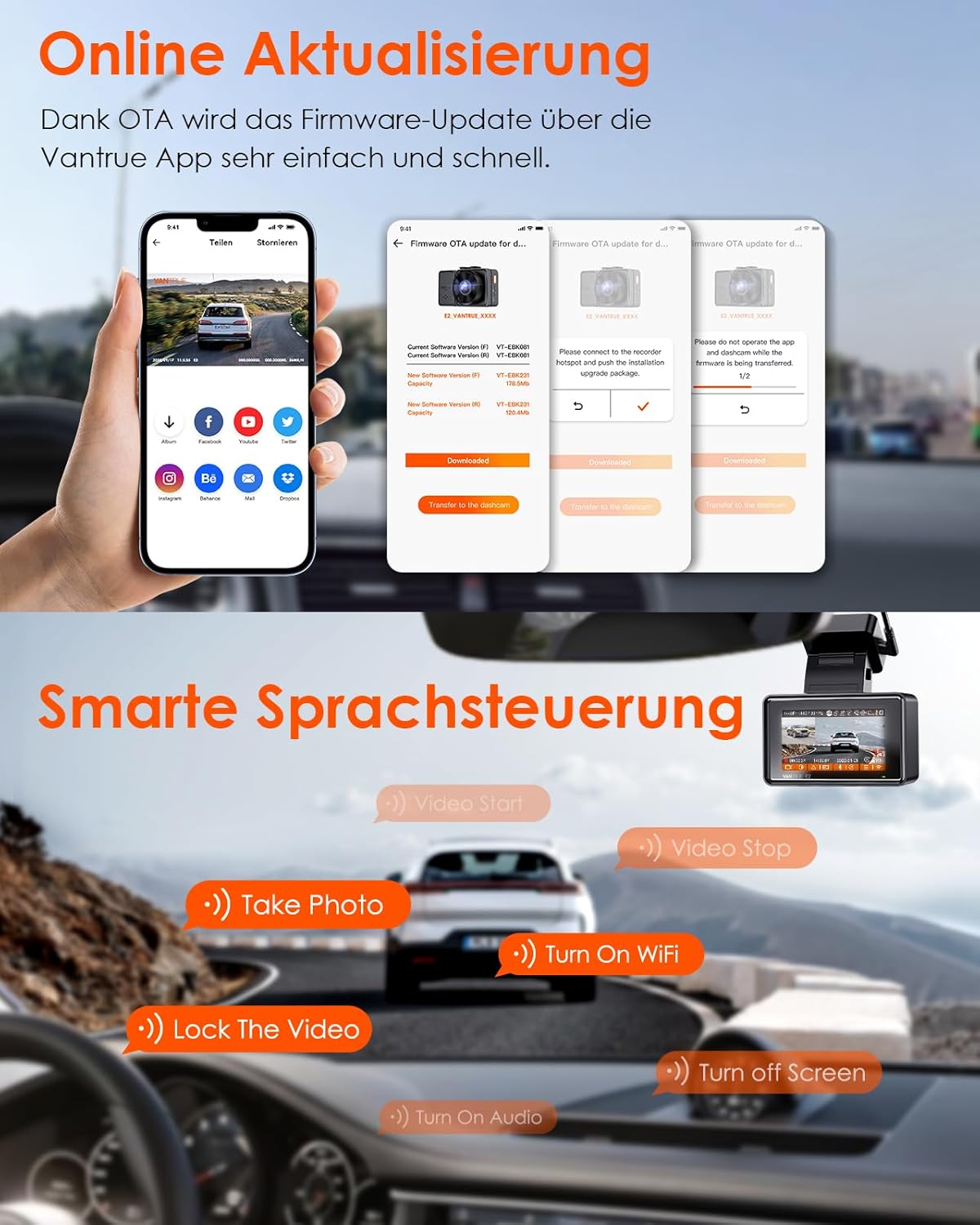 Dashcam E2 Dual-Kamera mit 2.7K Auflösung und GPS