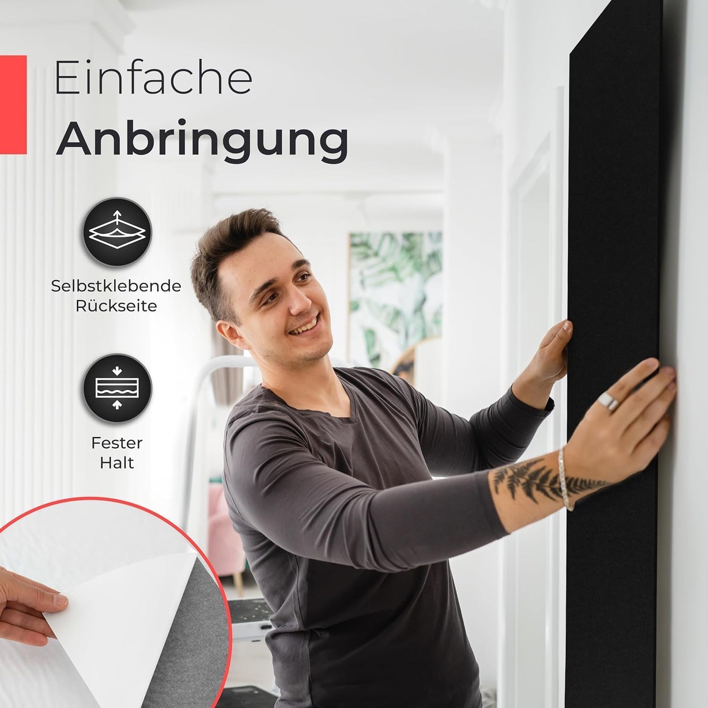 3er-Set Selbstklebender Filz-Wandschutz, 3 Stück Schwarz