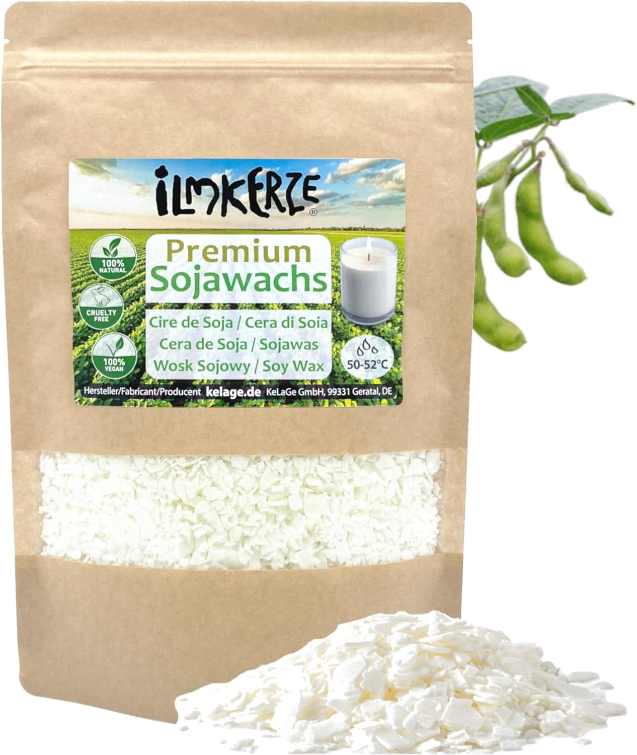 Premium Sojawachs Flocken für Kerzen, Sojawachs für Kerzen 2 kg