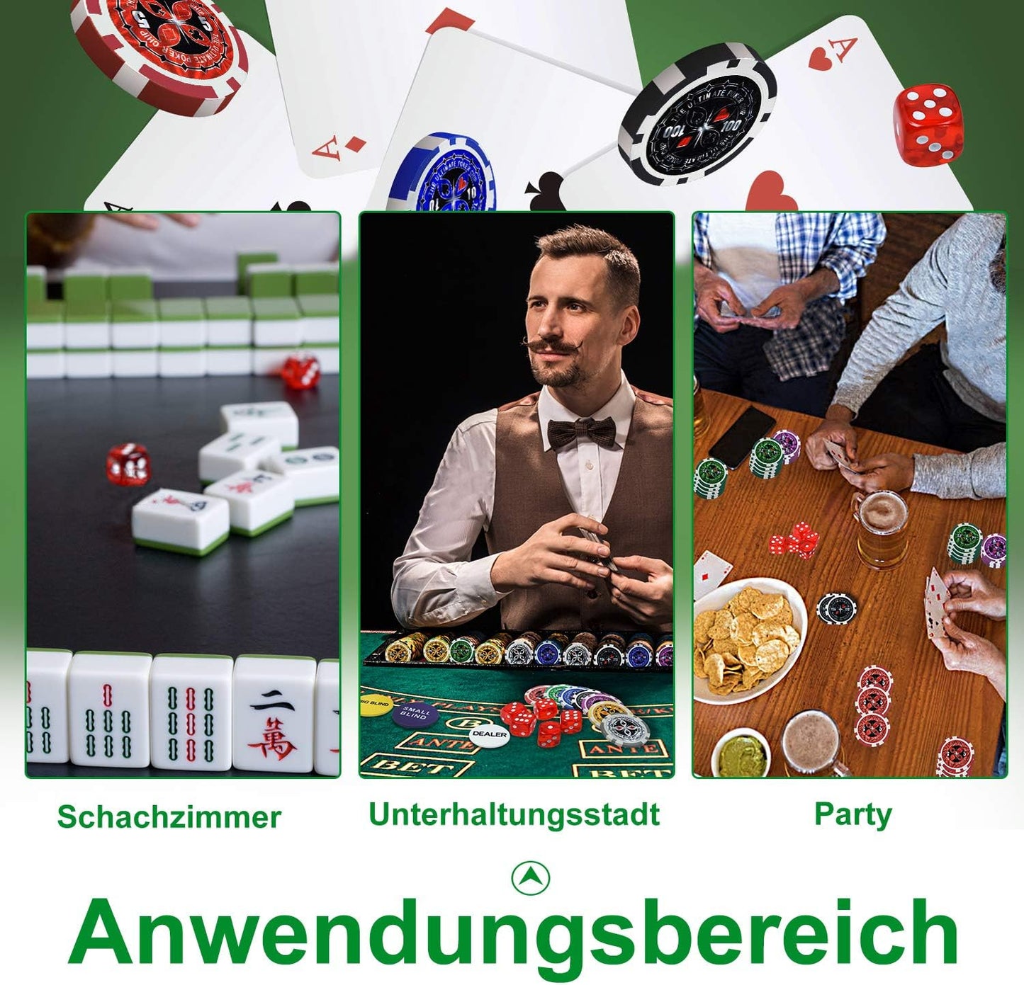 Pokerkoffer Set mit 500 Chips, 500 Chips, Silber Aluminium-gehäuse