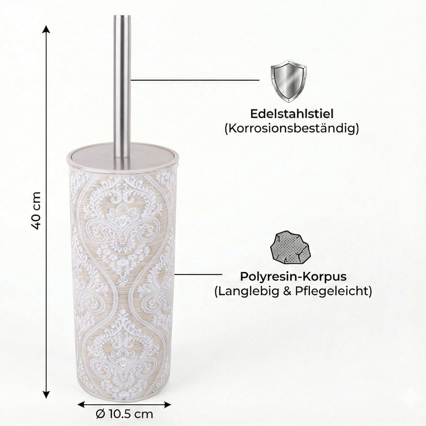 Toilettenbürsten-Set mit Damast-Relief, Klobürste Damask