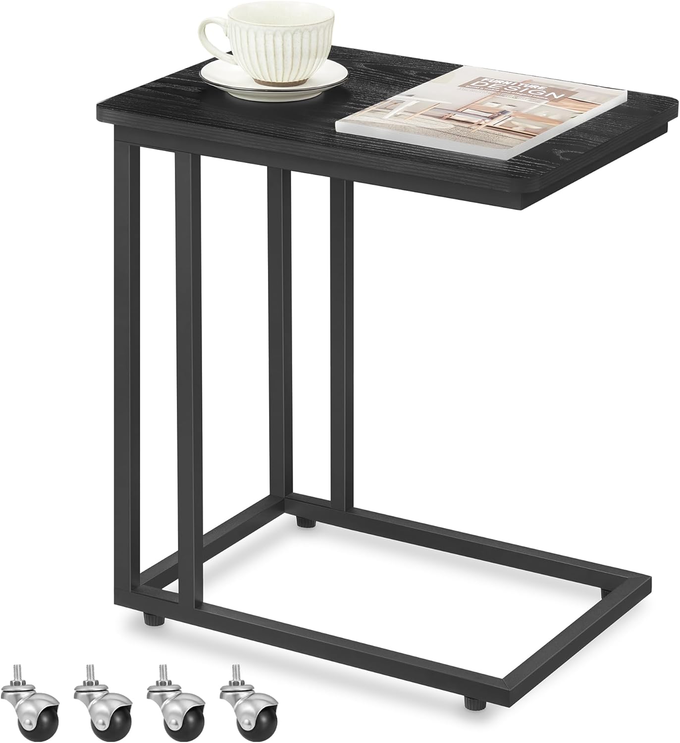Beistelltisch C-Form mit Rollen, 35x50x60 cm, Ebenholzschwarz