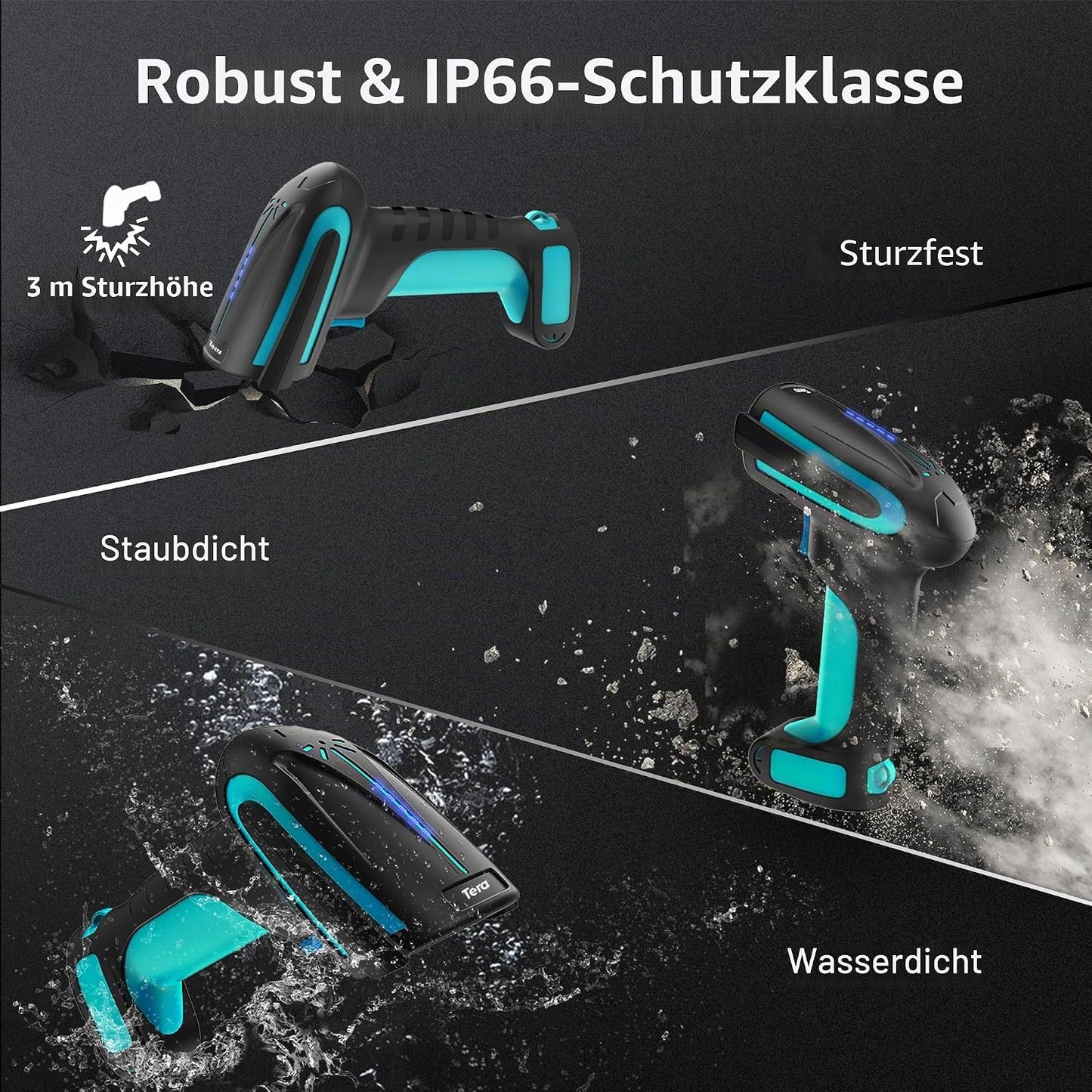 Pro 3 in 1 Barcodescanner 2D/1D kabellos & kabelgebunden, 2D kabellos mit Halterung Blau