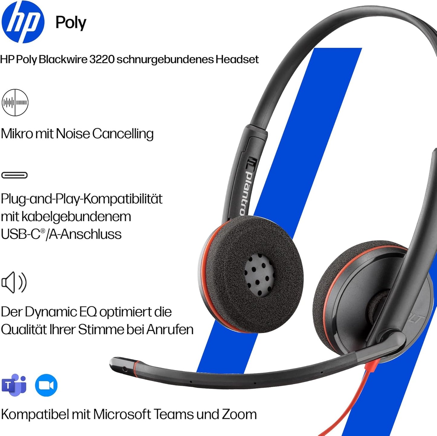 Poly Blackwire 3210, BLACKWIRE, C3210 USB-C, USB C/A ADAPTER, ECOMM USB-C/A