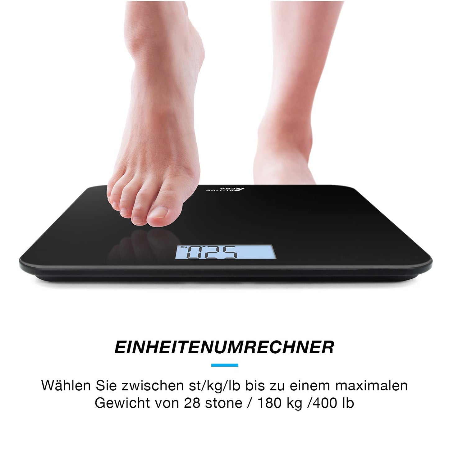 Digitale Personenwaage mit Step-On-Technologie, Schwarz