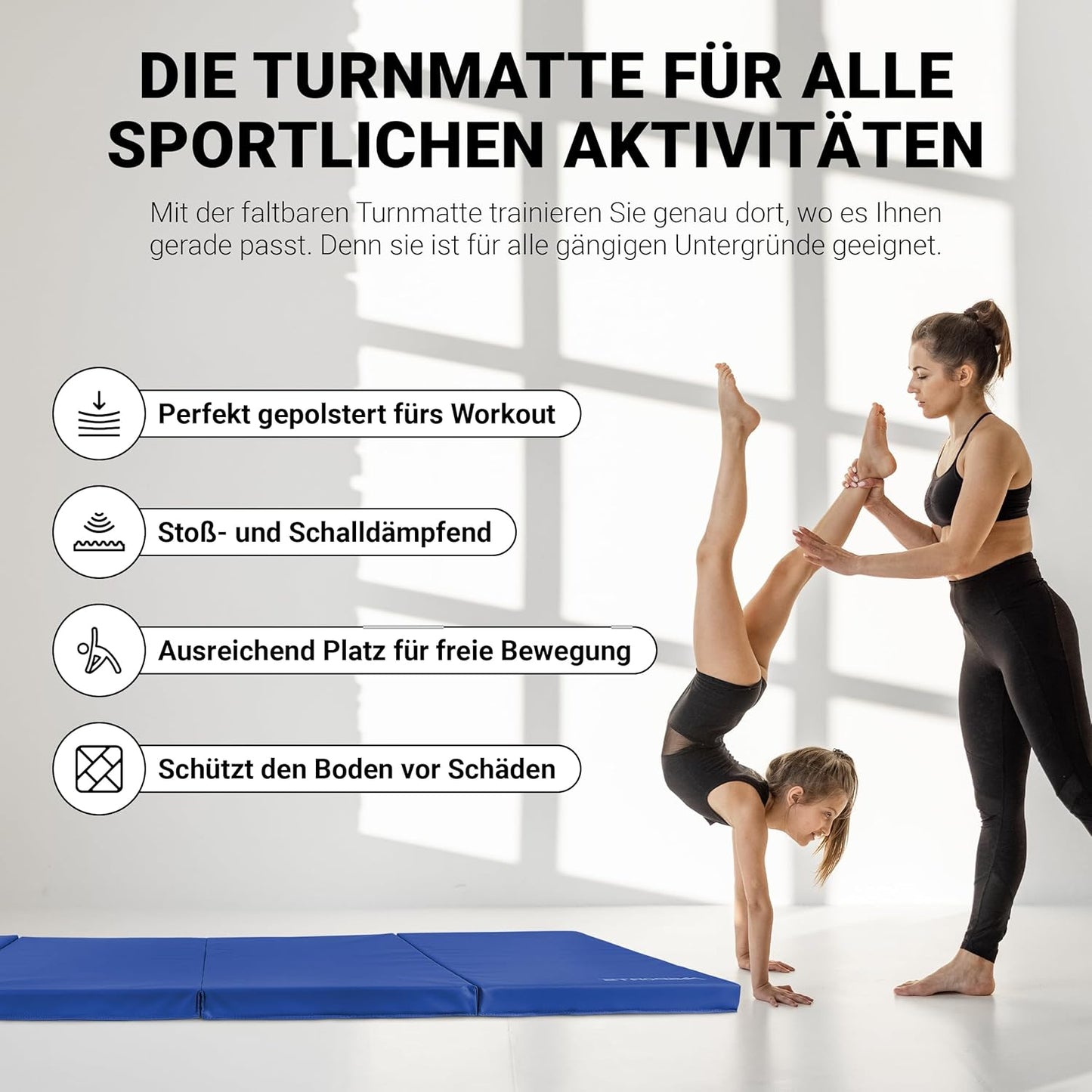 Klappbare Weichbodenmatte für Gymnastik, Blau 190 x 80 x 5 cm