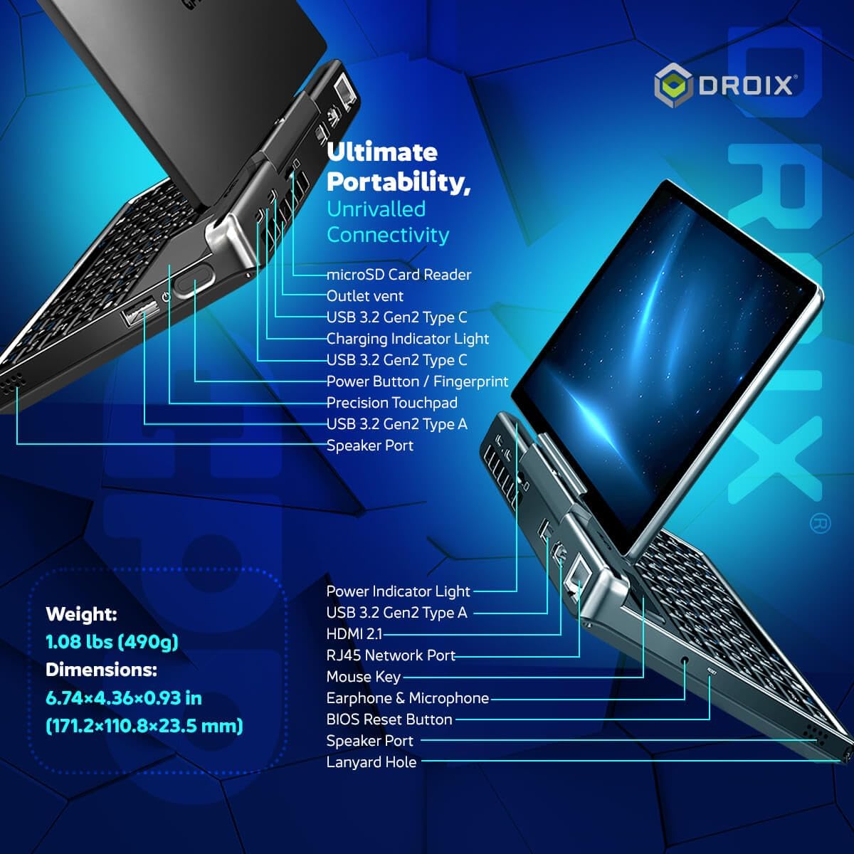 MicroPC 2 Mini-Laptop mit 7-Zoll-Display, N300 - 1TB