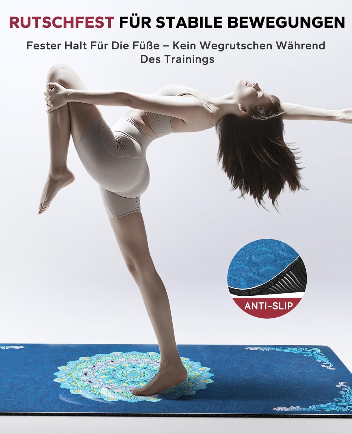 Rutschfeste Yogamatte, Wildleder-183cm x91cm x 6mm 6MM