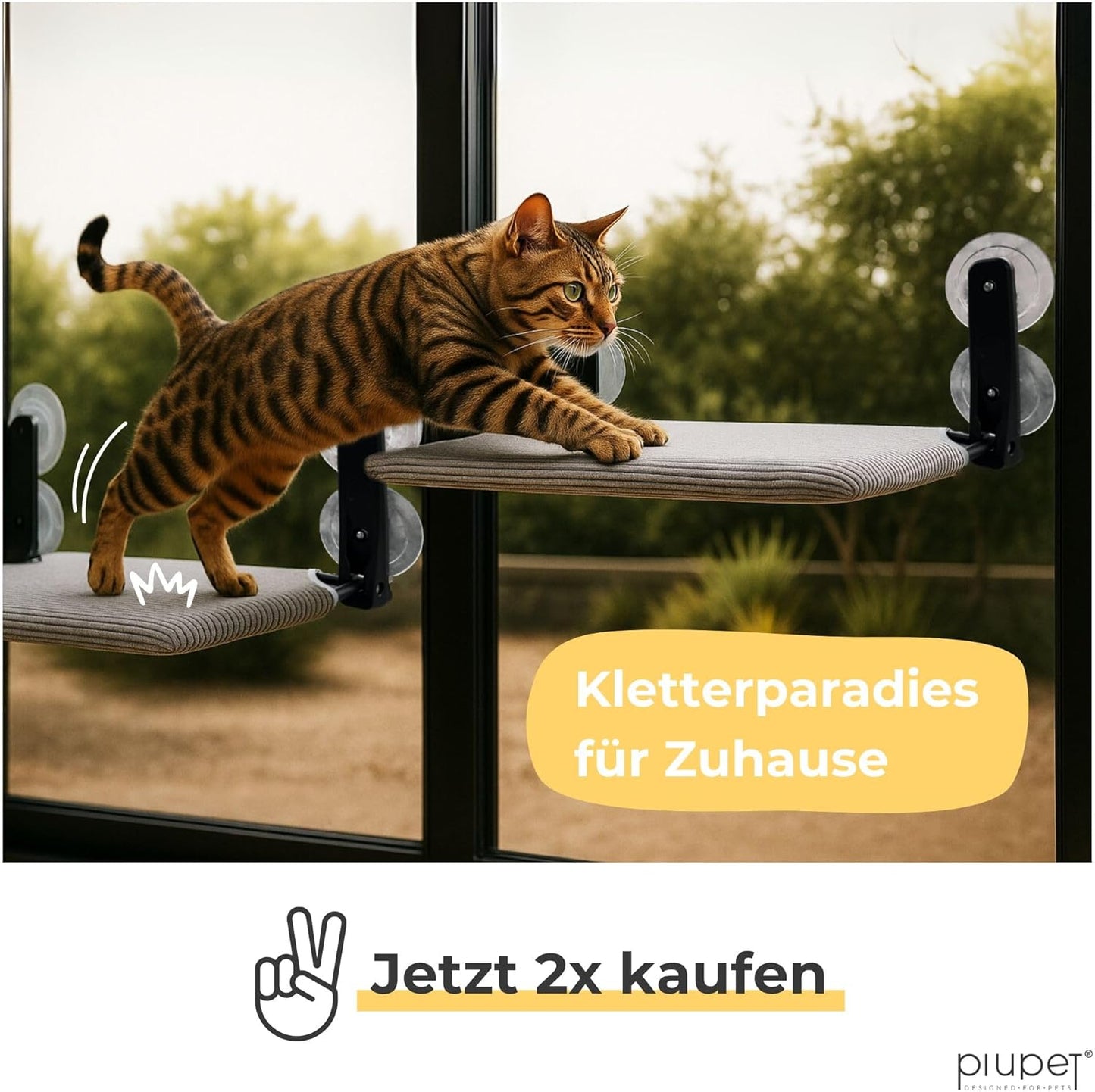 Schwebende Katzenfensterliege mit Saugnäpfen, Grau Gross