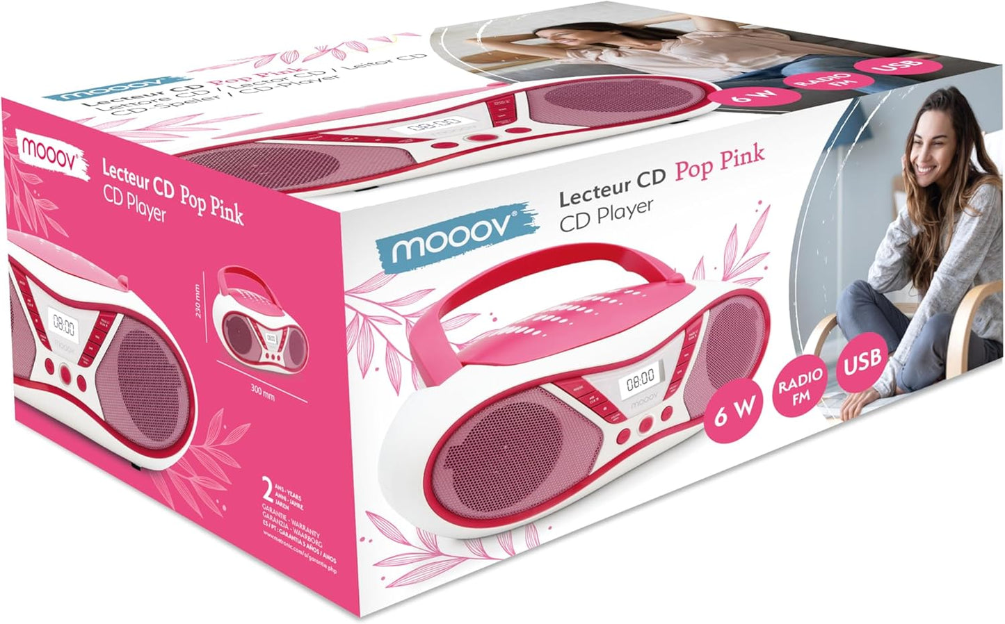 Tragbarer CD-Player für Kinder, Pink & White