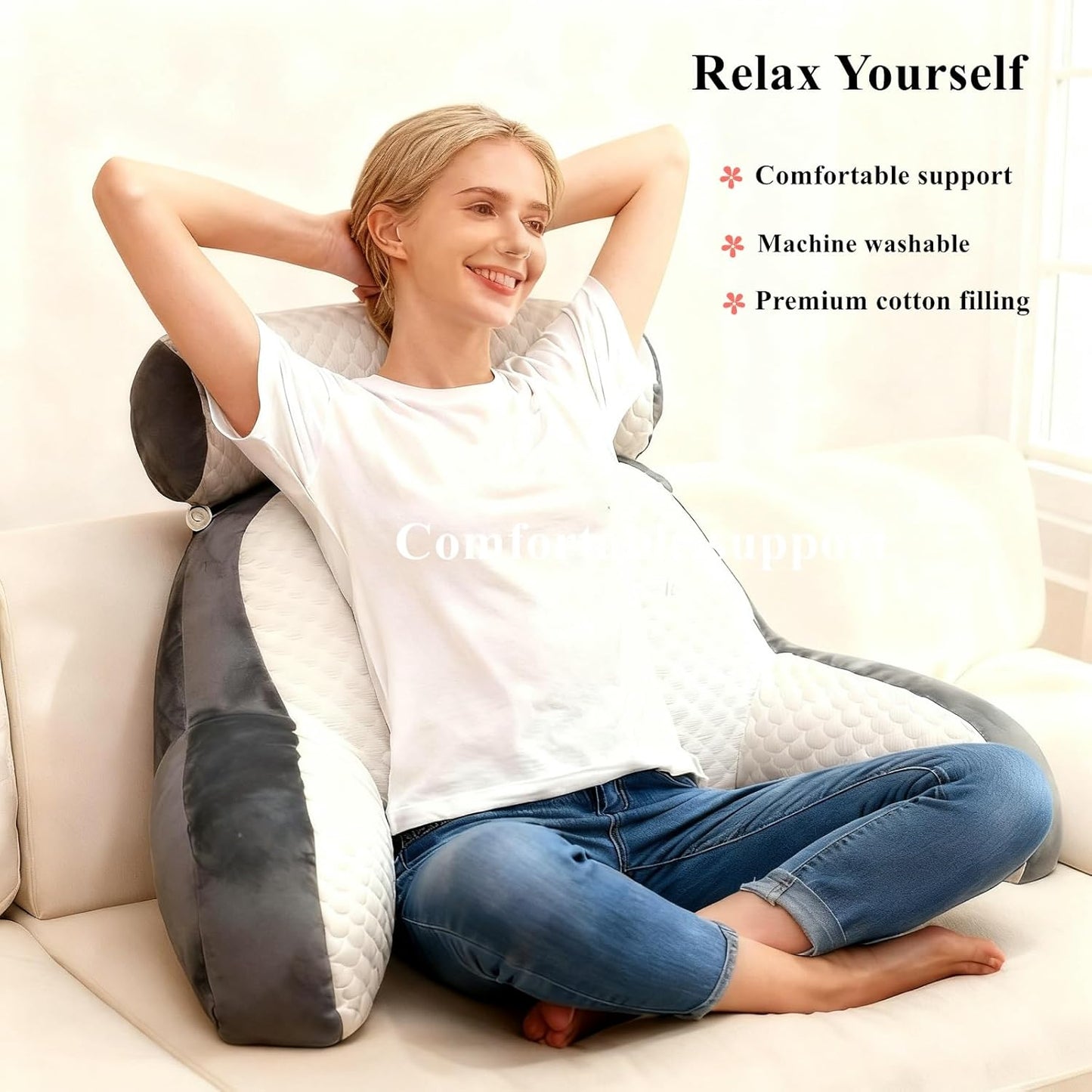 Ergonomisches Lesekissen mit Armlehnen, Bohnensamt Grau 70*50cm