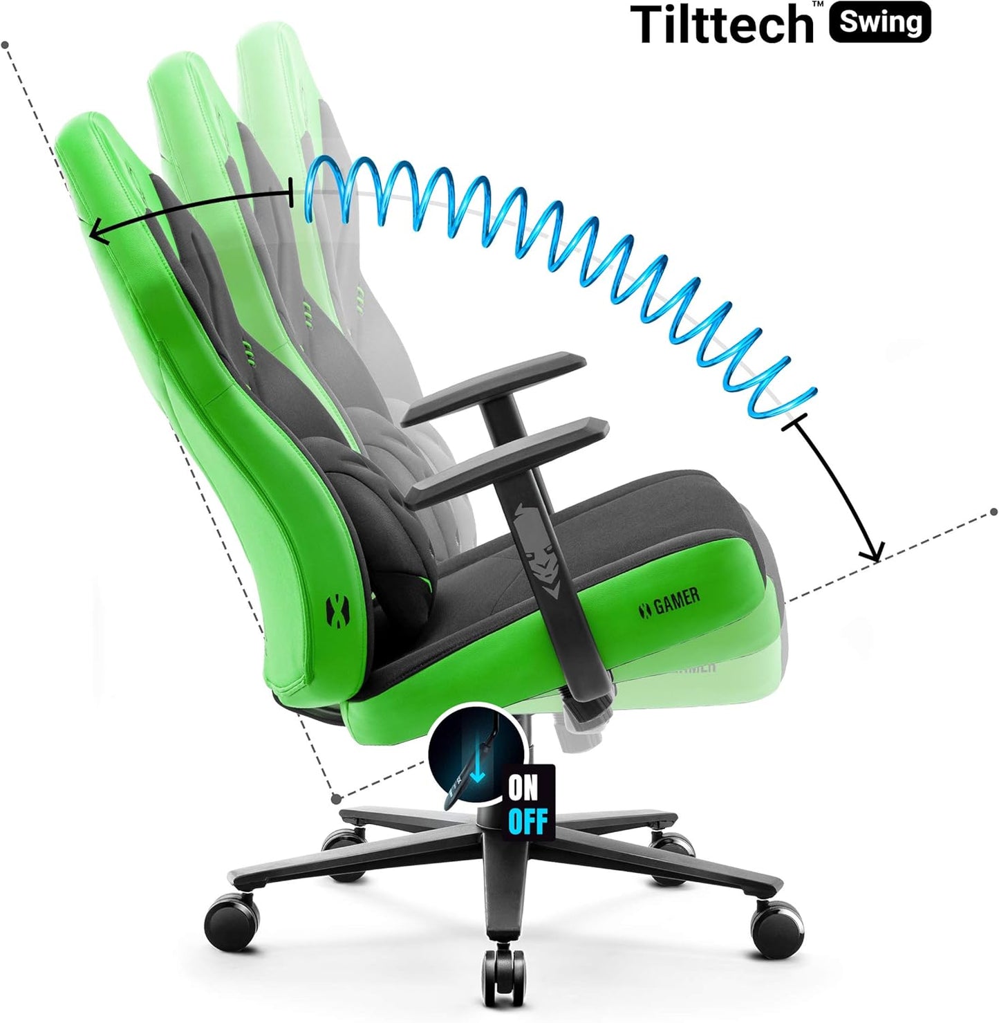 Ergonomischer Gaming-Stuhl mit Lendenwirbelkissen, Schwarz-grün 128 cm x 68 cm x 55 cm