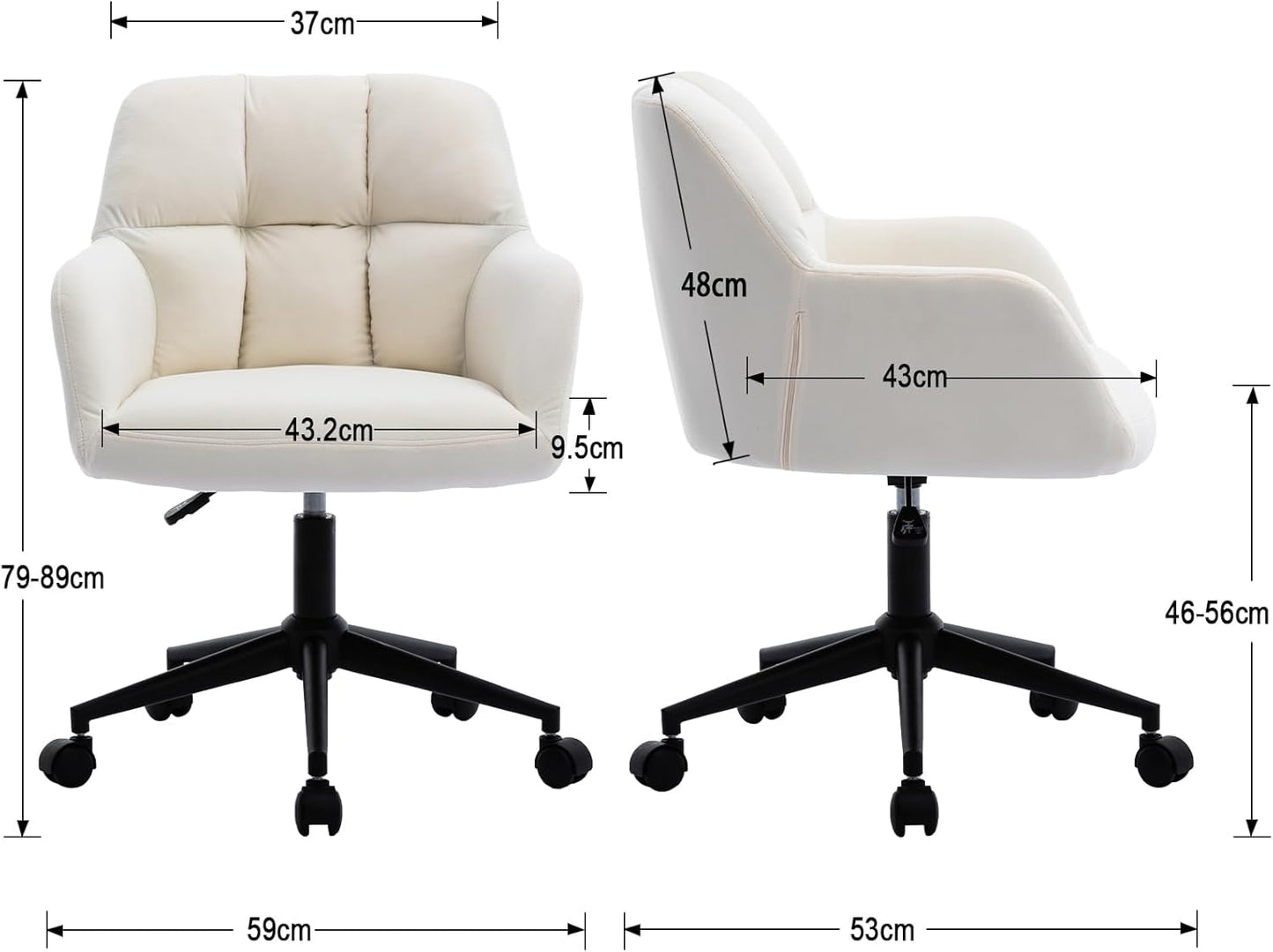 Höhenverstellbarer Bürostuhl mit Rollen, Beige
