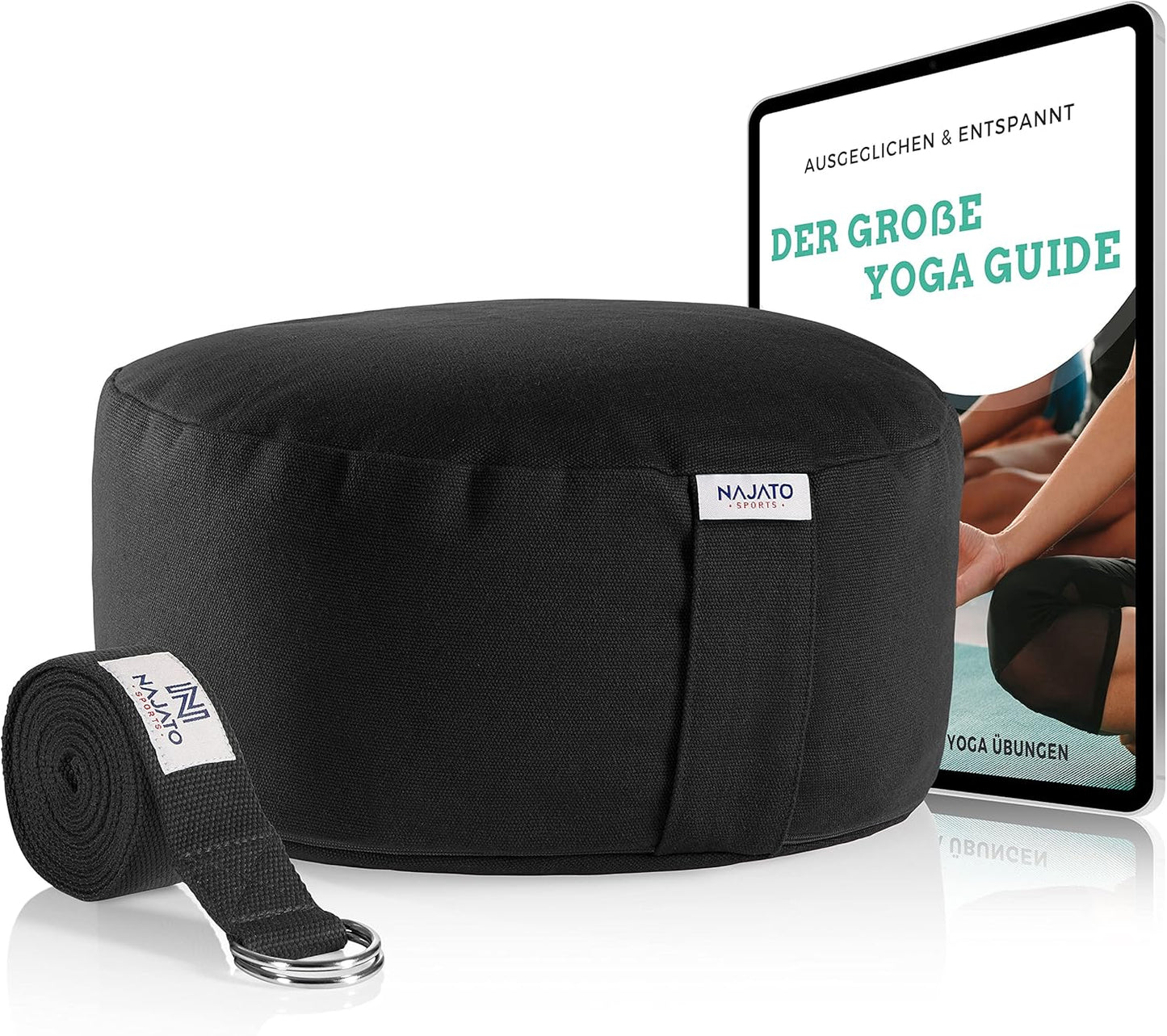 Meditationskissen mit Yogagurt, Schwarz