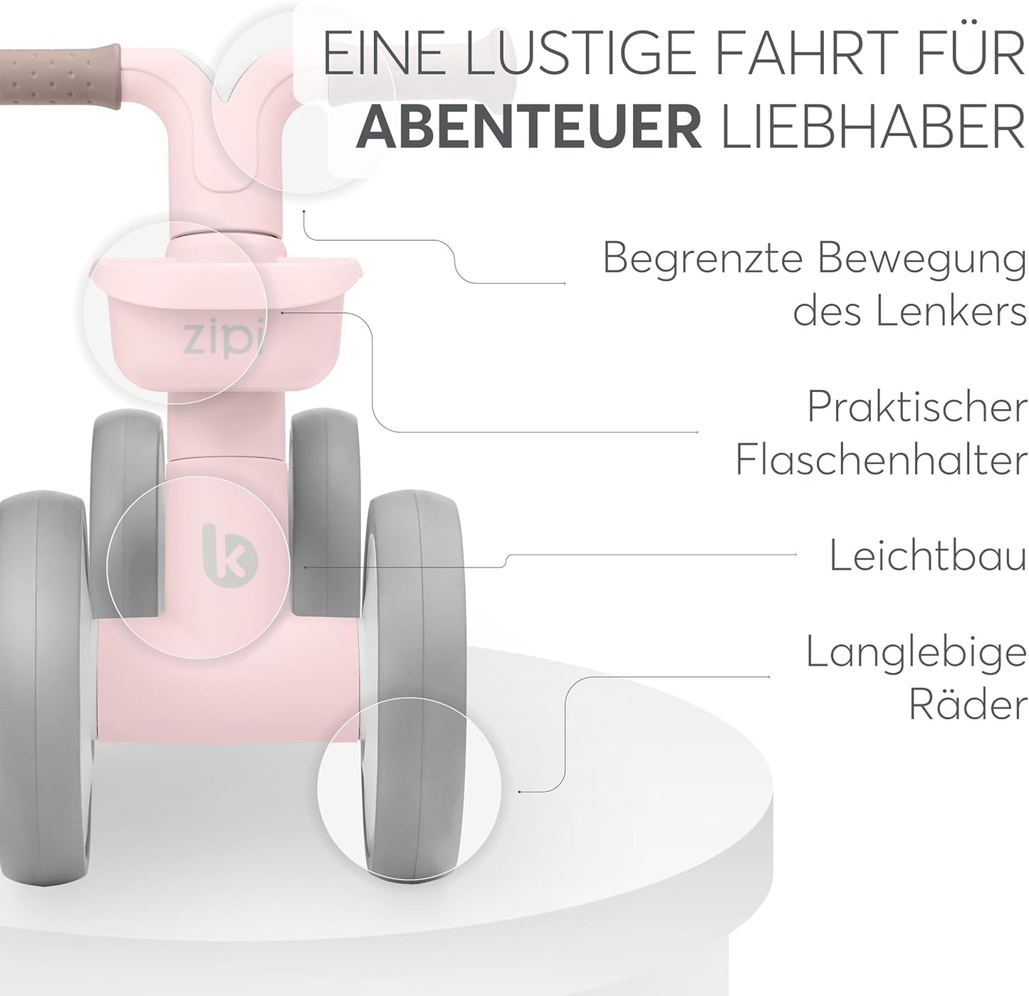 Laufrad mit Korb, Rosa