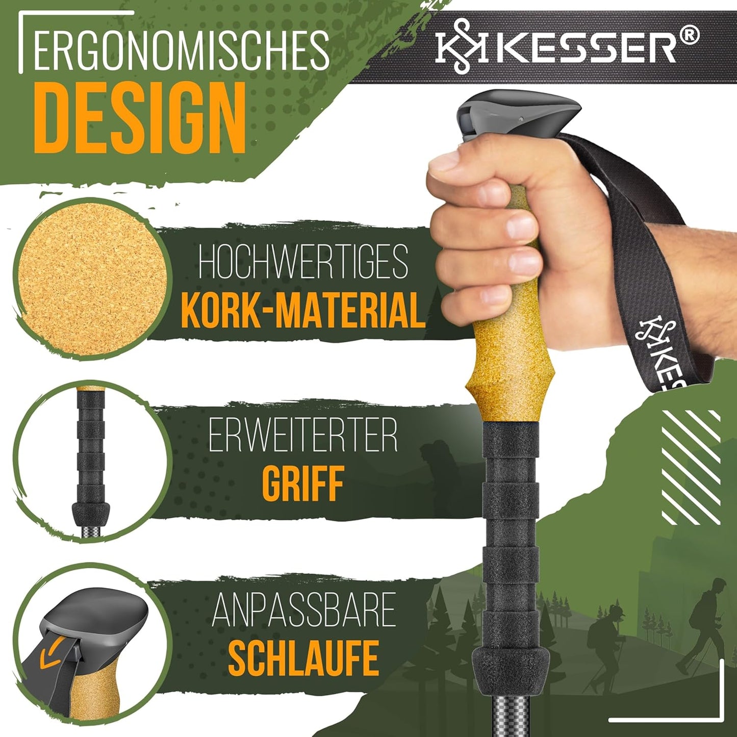 Faltbare Wanderstöcke aus Carbon, Teleskop - 105-135cm Carbon