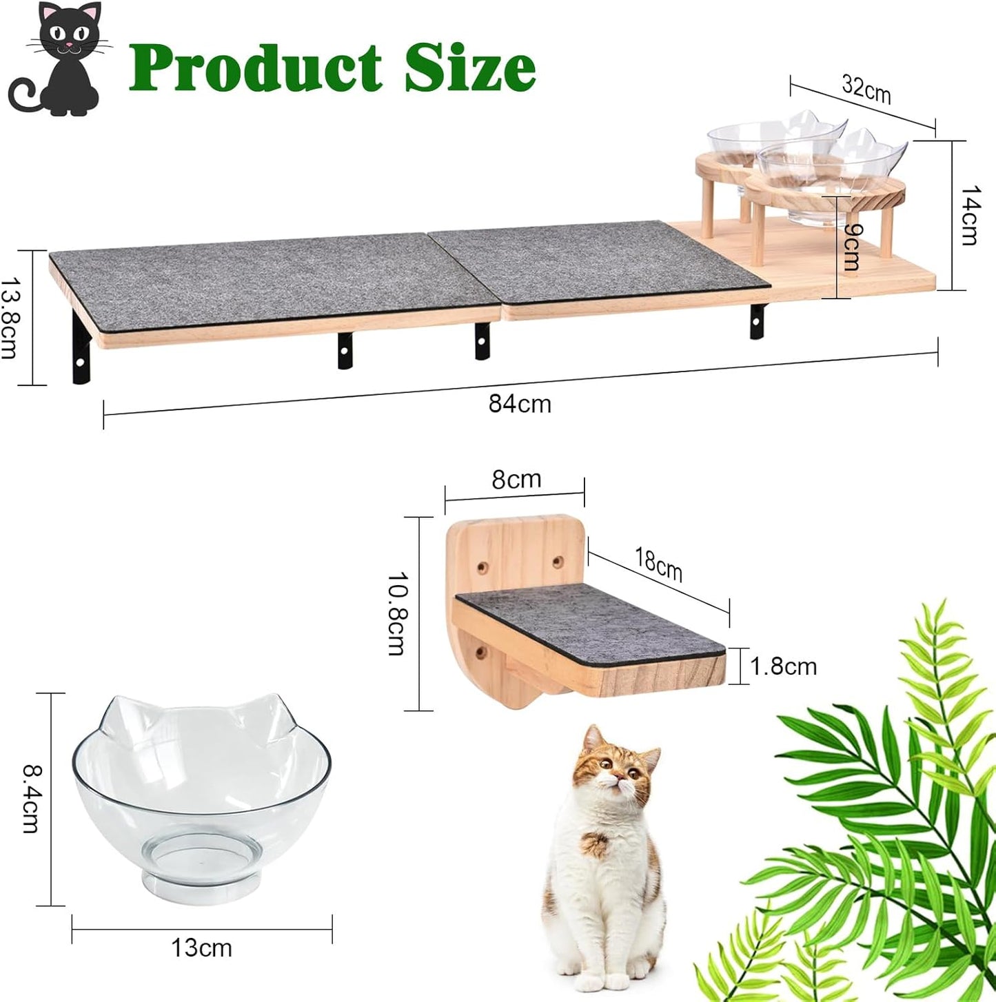 Katzenwand-Set mit Hängematte und Futterschalen