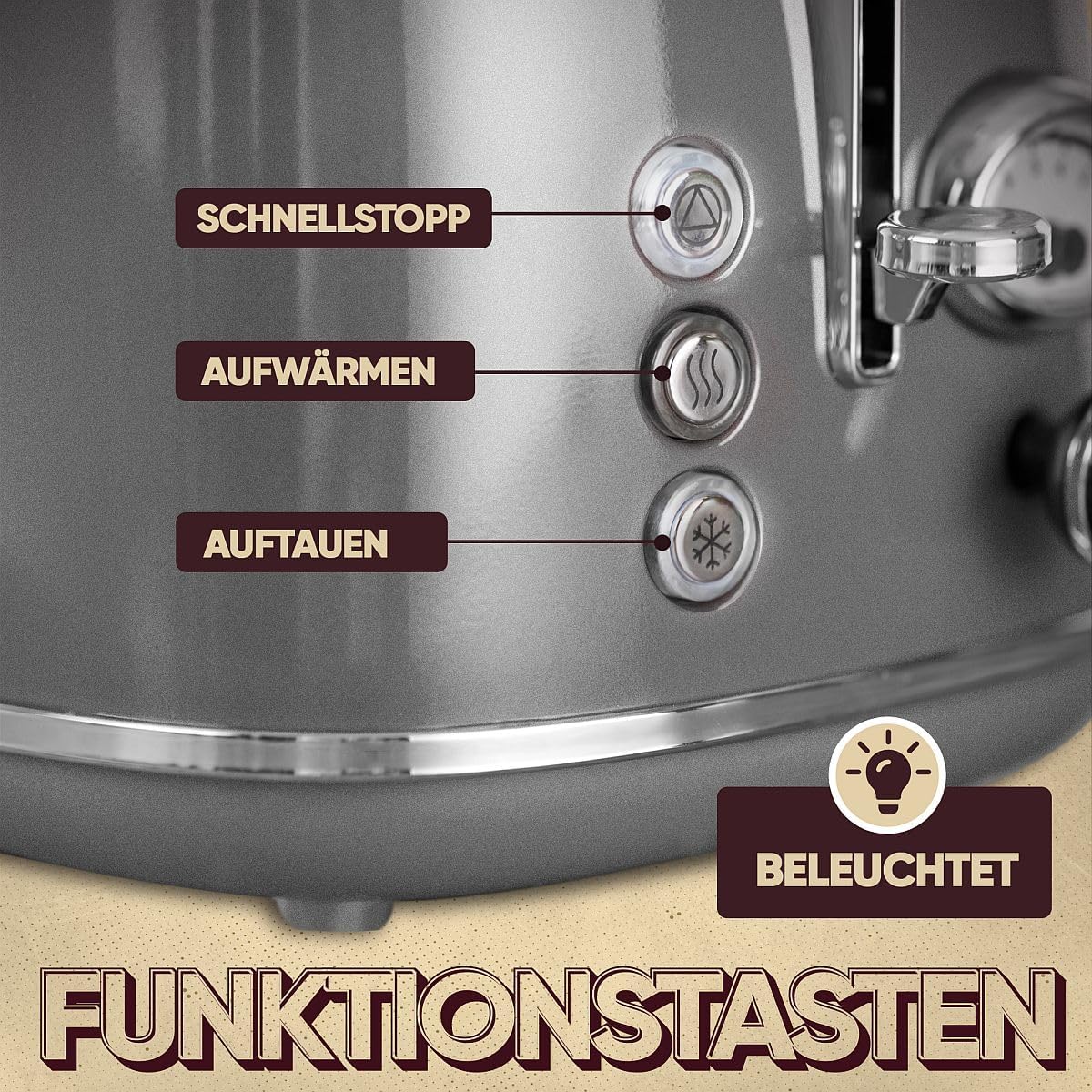 2-Scheiben-Toaster im Vintage-Look mit Brötchenaufsatz