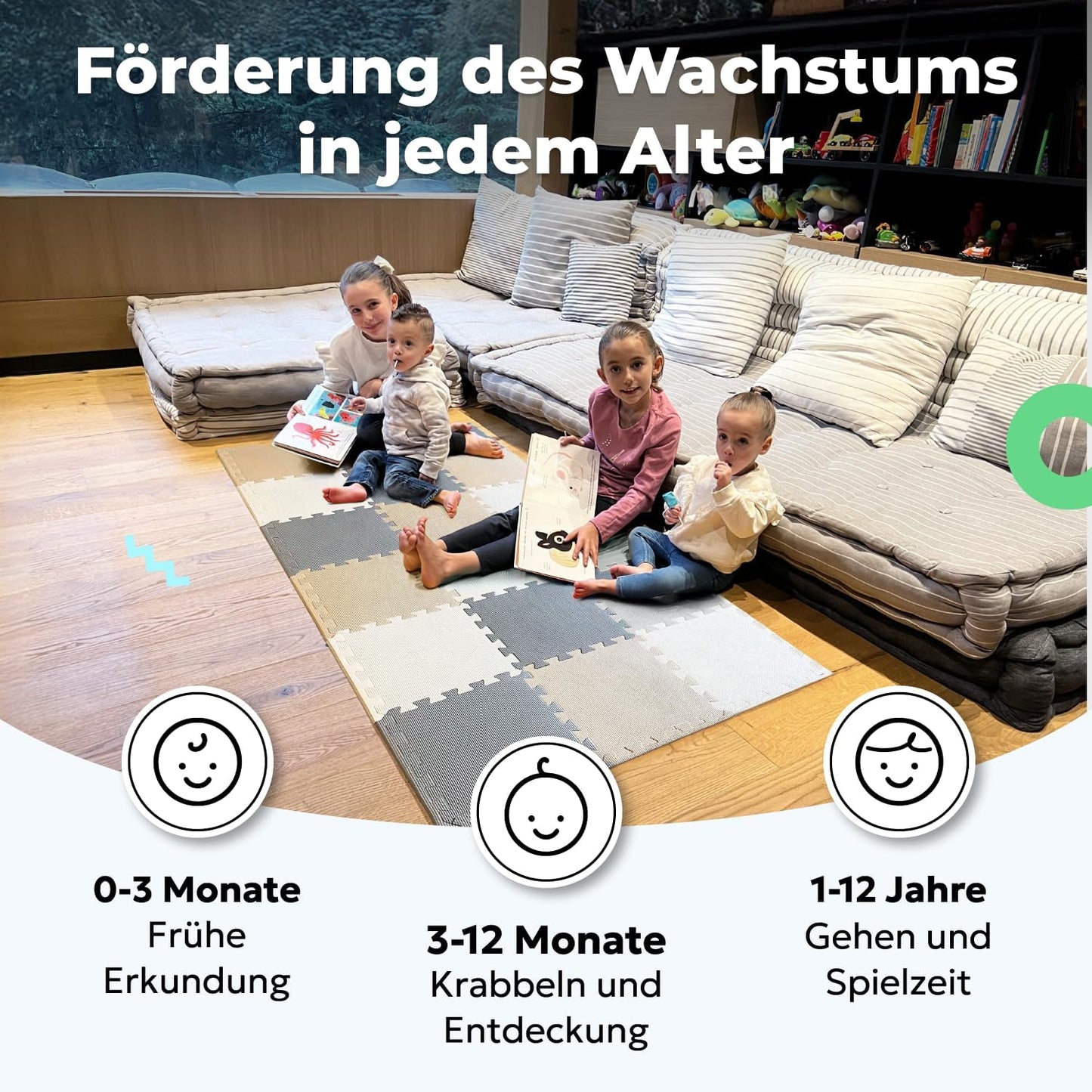 Krabbel- und Puzzlematte für Babys, 16 Teile Creme-grau-beige