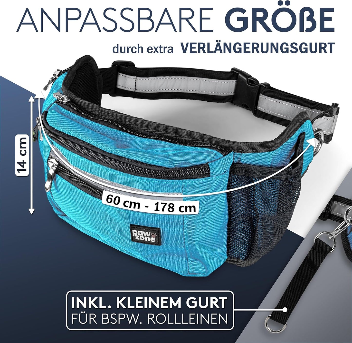 Futterbeutel für Hunde mit Reflektorband, Azurblau