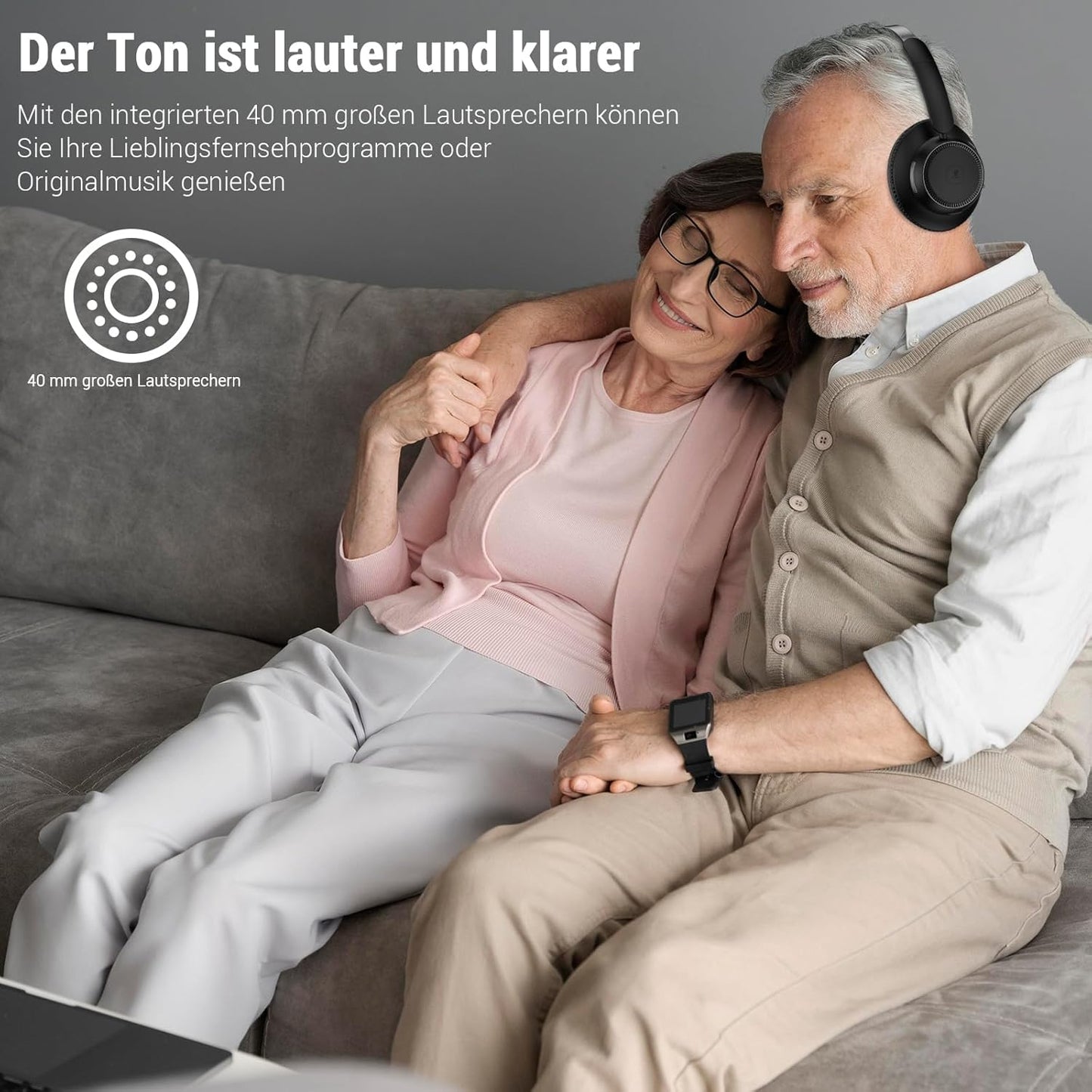 Kabellose TV-Kopfhörer mit Sender-Ladestation, Reines Schwarz