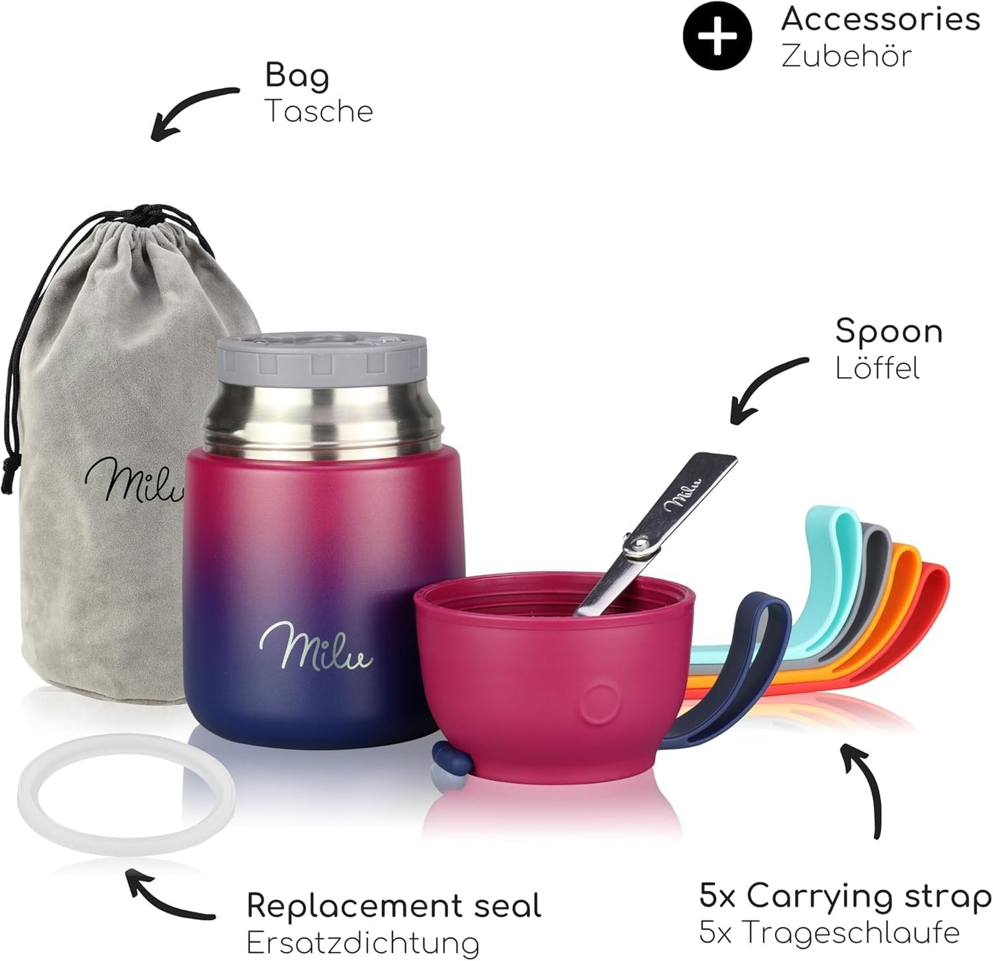 Thermobehälter für Essen 450ml, Edelstahl, Berry Blau 450ml