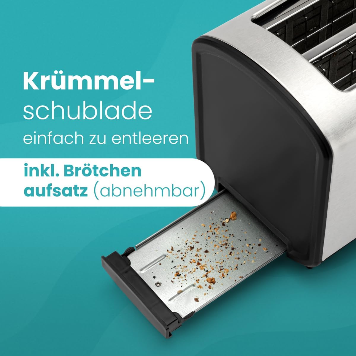Langschlitztoaster mit Brötchenaufsatz, Silber
