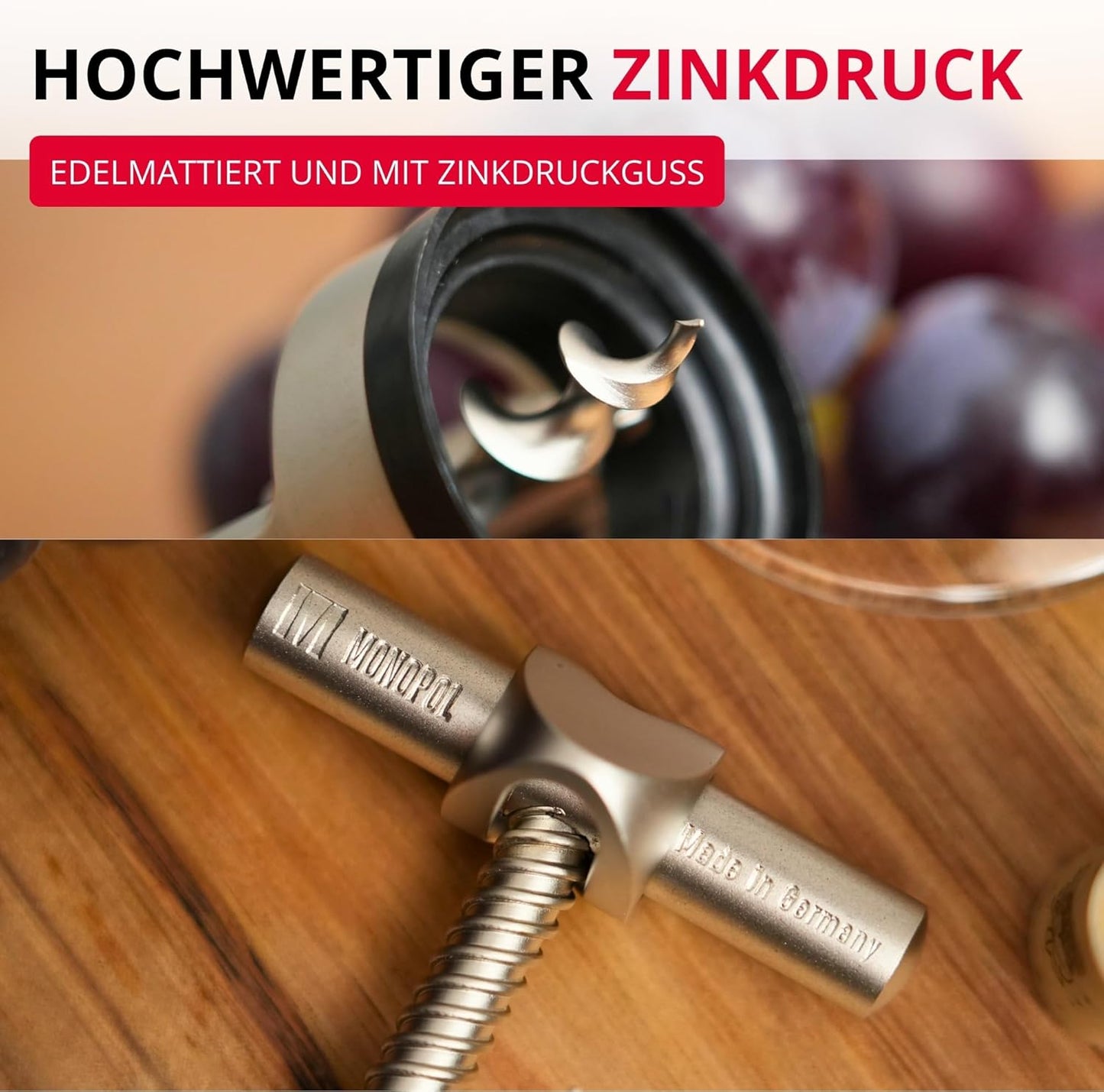 Glockenkorkenzieher "Chianti" in GK edelmattiert 15.5x7x3, Edelmattiert