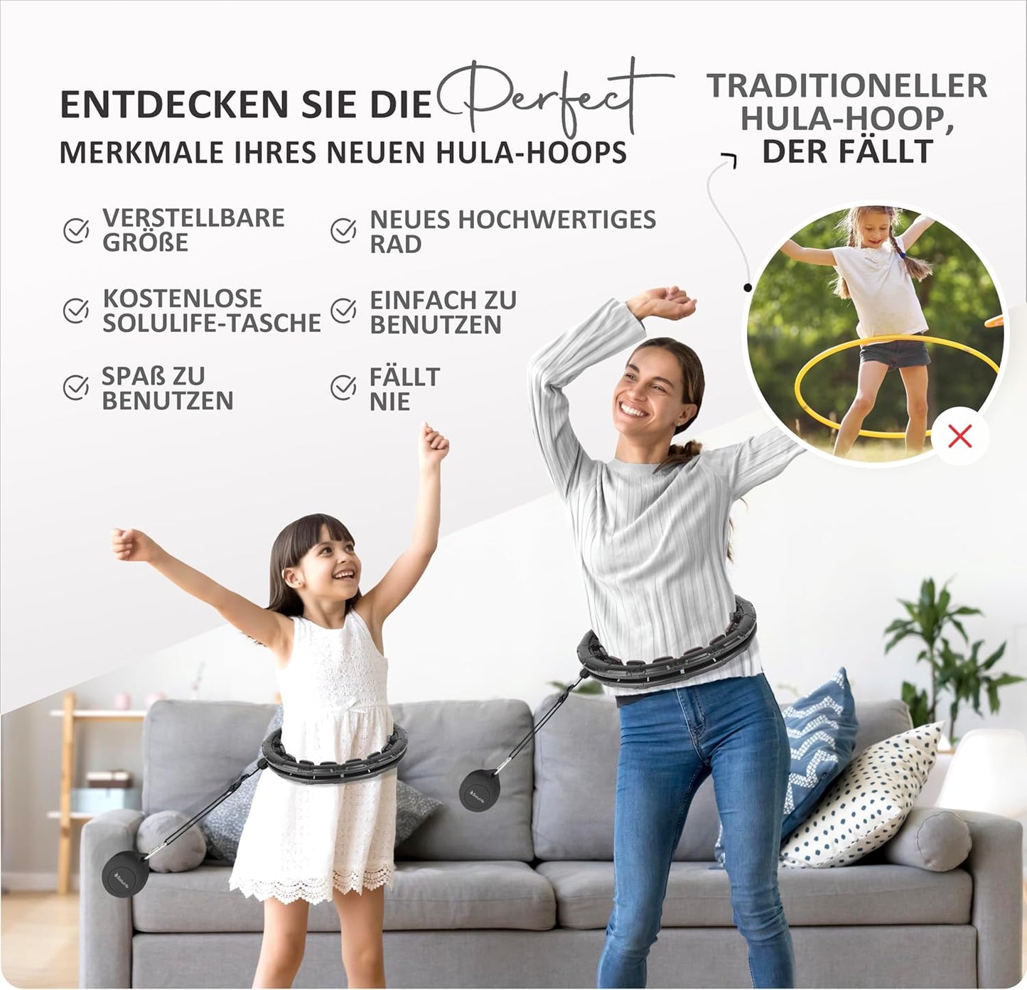 Hula Hoop Reifen mit Massage und Gewichtskugel, Hula Black