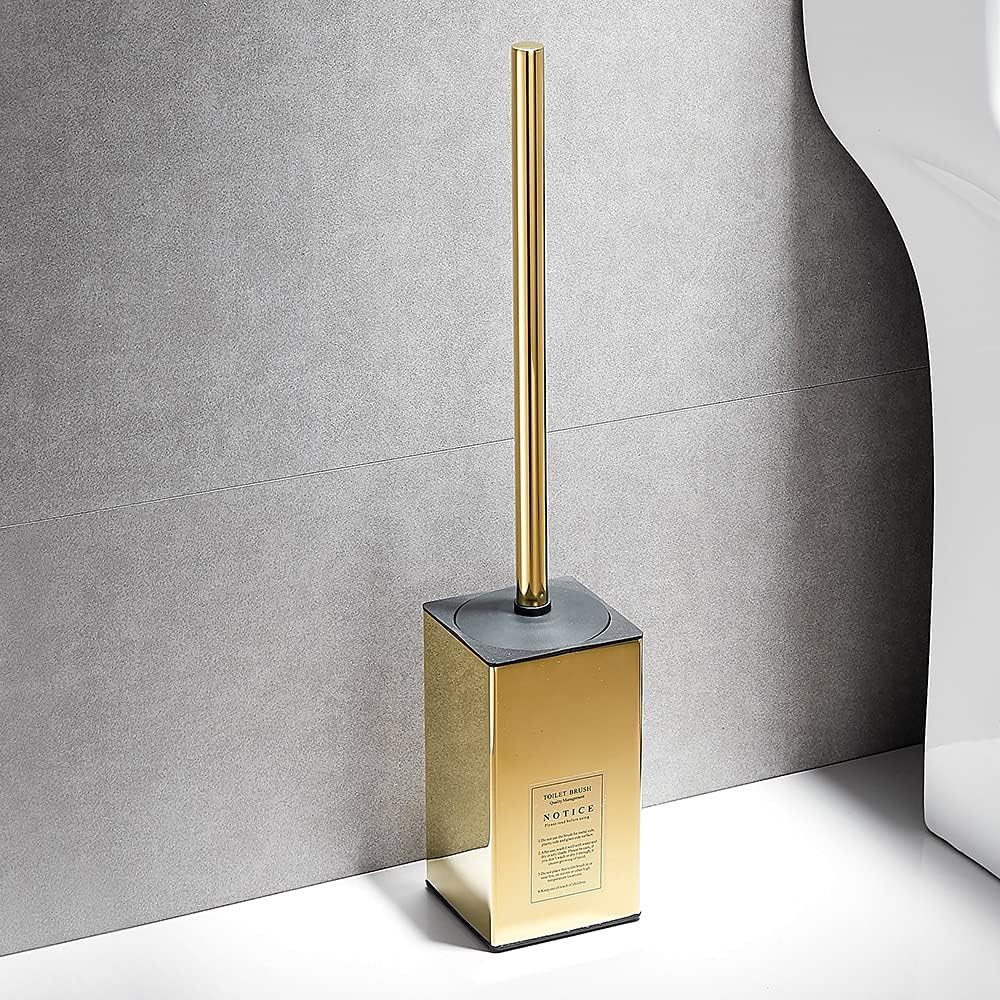 Toilettenbürste mit Halterung, Quadratischer Stand Toilettenbürste Edelstahl Gold