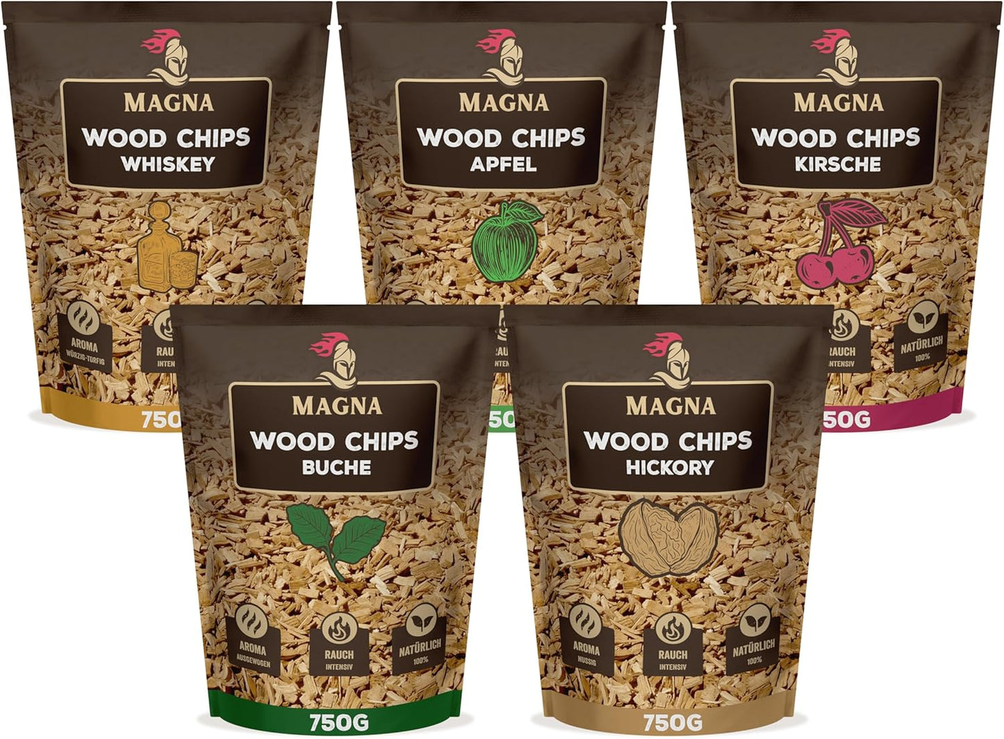 5-teiliges Räucherchips-Set gemischt, Holz (verschieden)