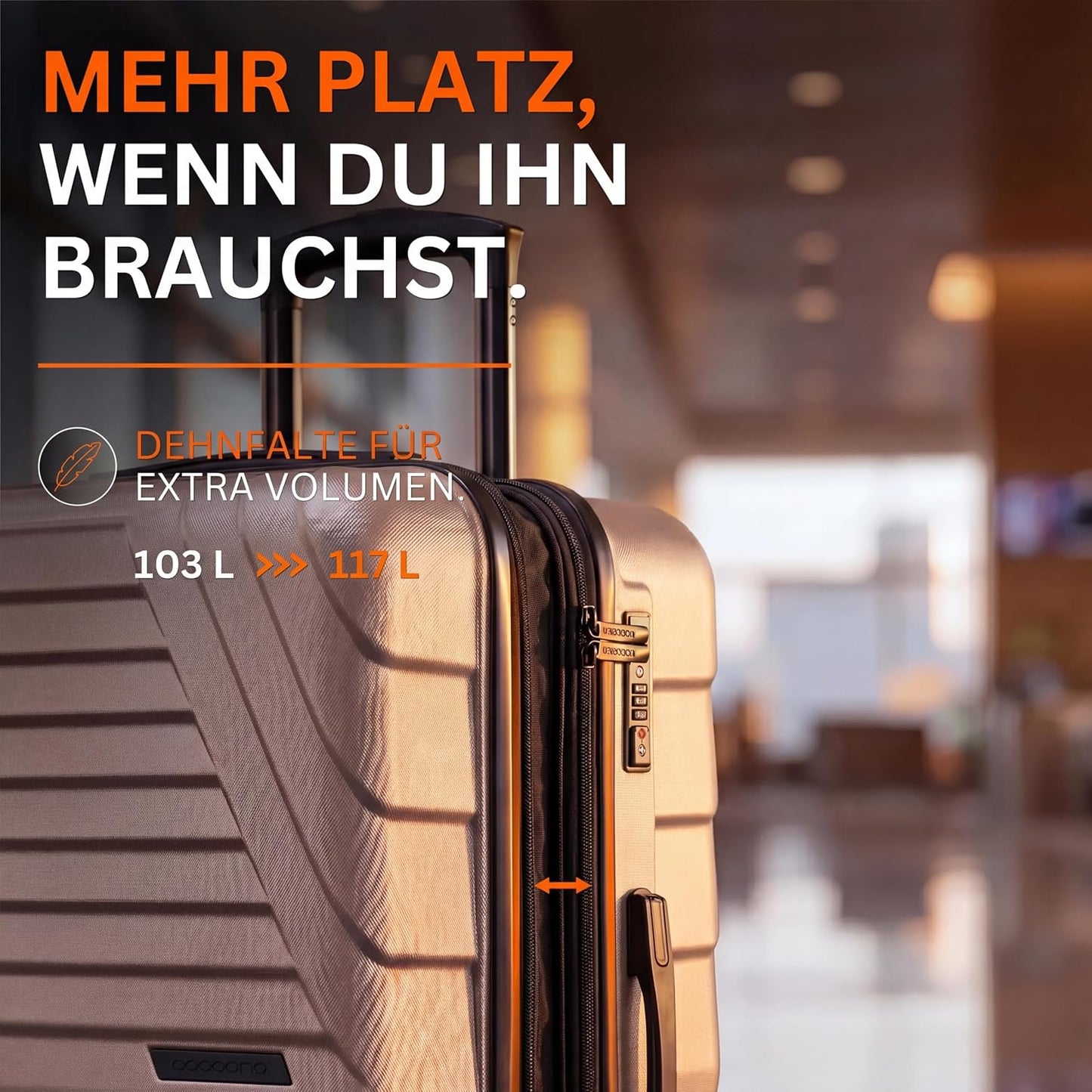 Hartschalenkoffer XL mit TSA Schloss und 4 Rollen, Champagner XL
