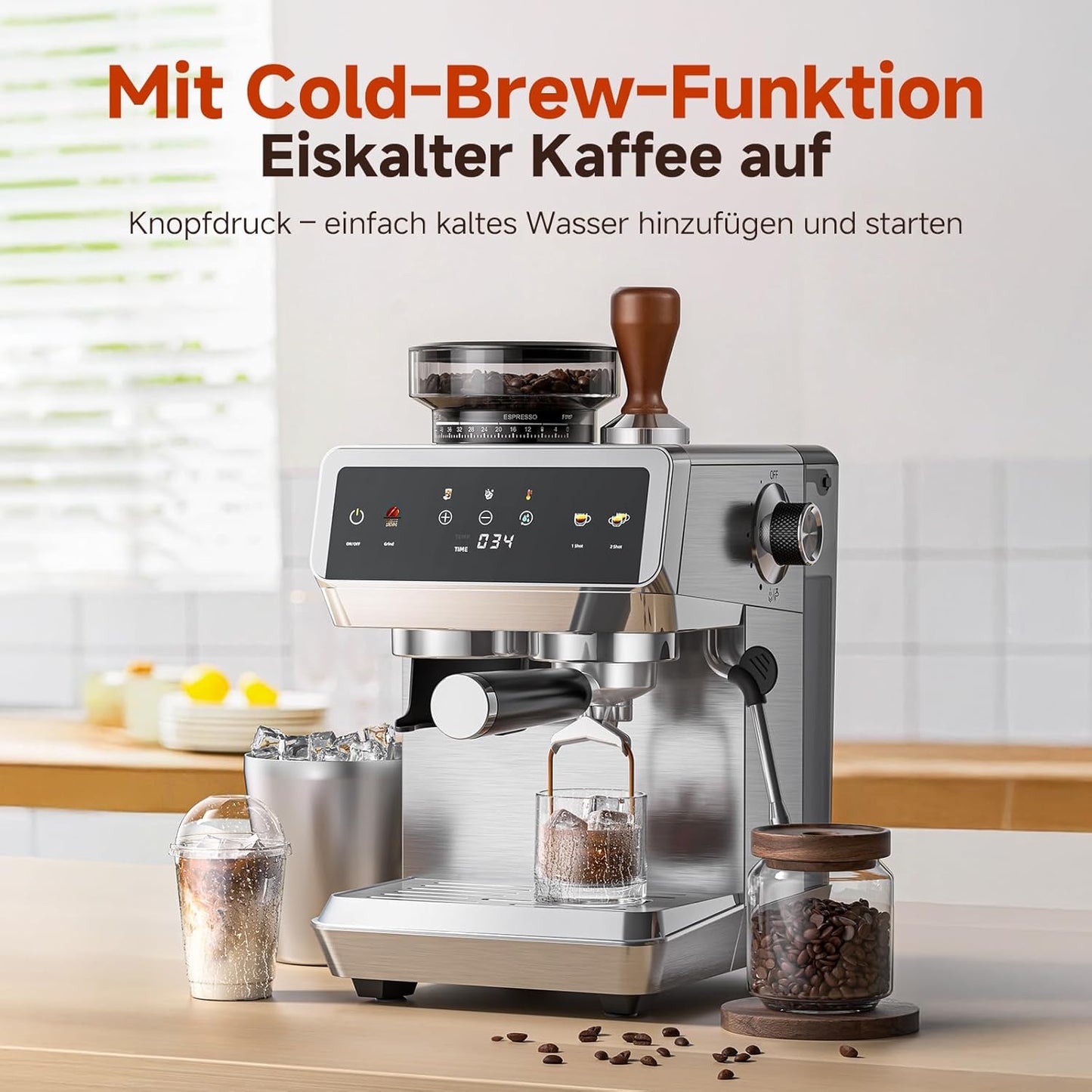 Siebträgermaschine mit Cold-Brew-Funktion, 1.8L Silver