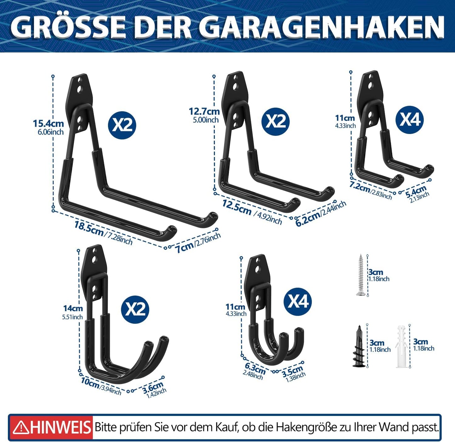 14-teiliges Wandhaken-Set, Schwarz 14pc