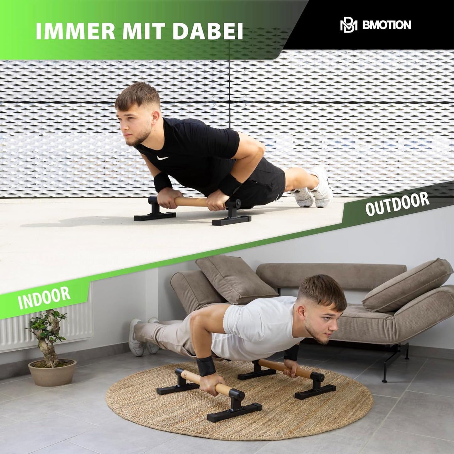 Parallettes Liegestützgriffe mit Handgelenksbandagen