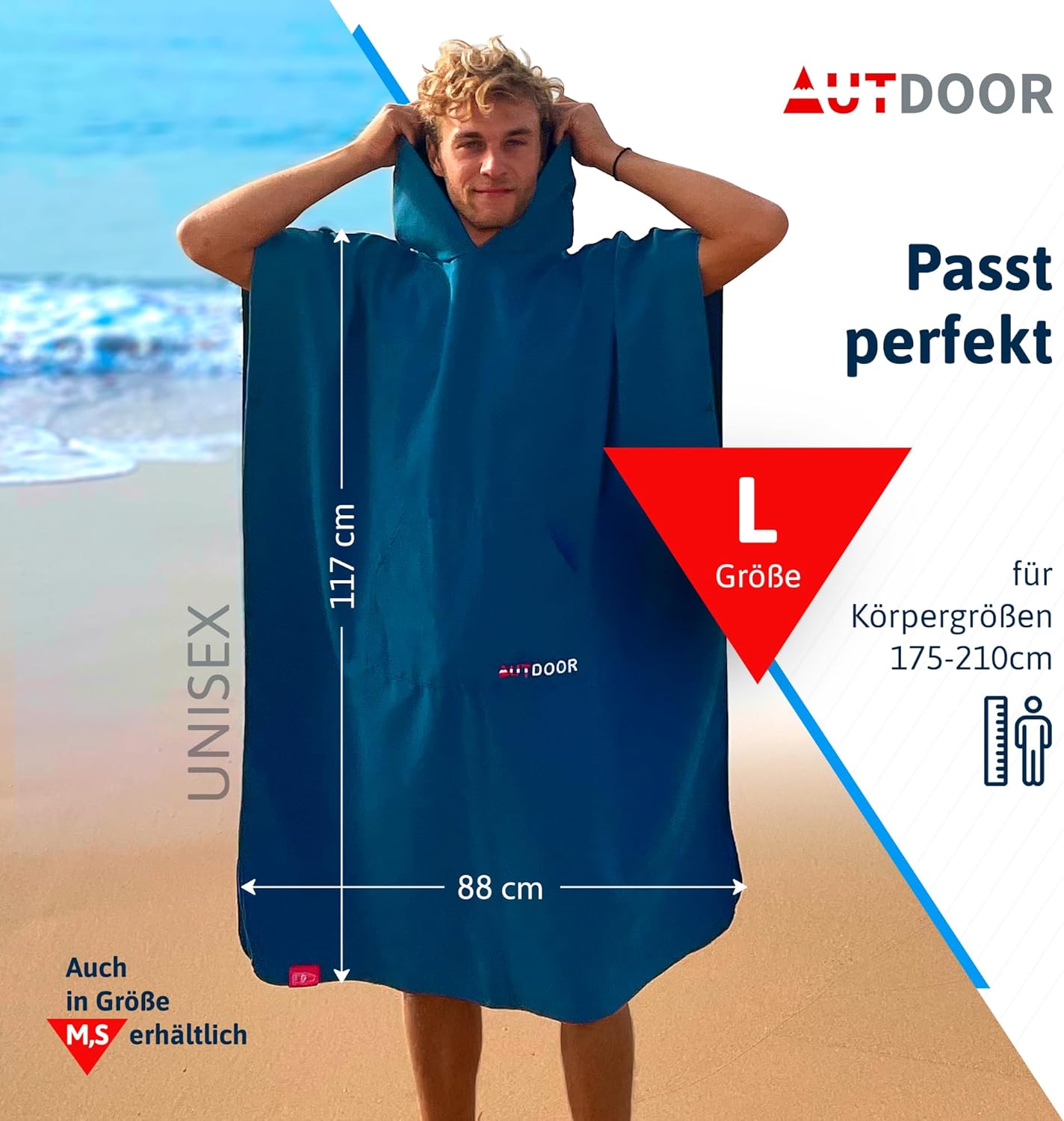 Mikrofaser Badeponcho, Large Blau