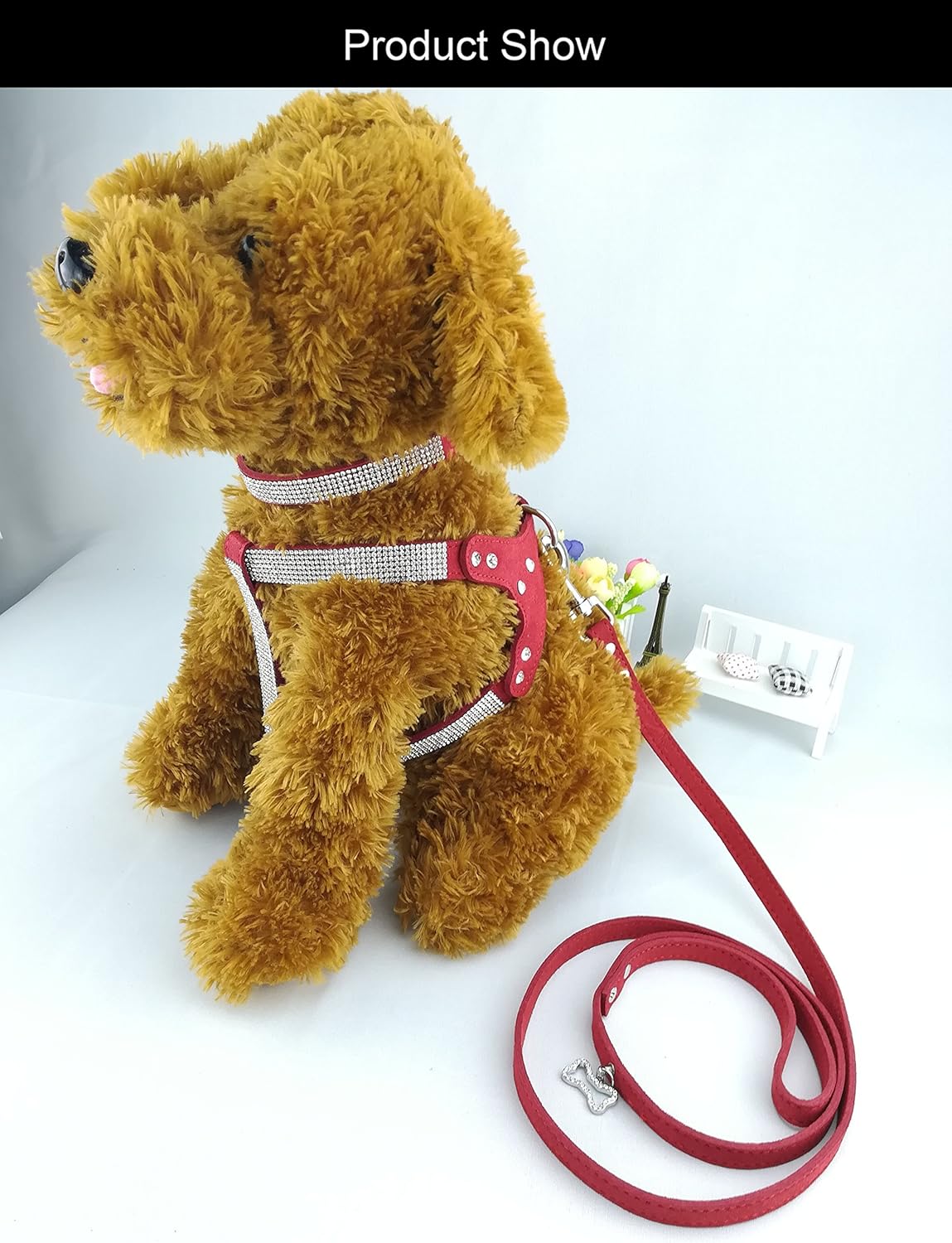 3-teiliges Hundehalsband-Set mit Geschirr und Leine, L Rot