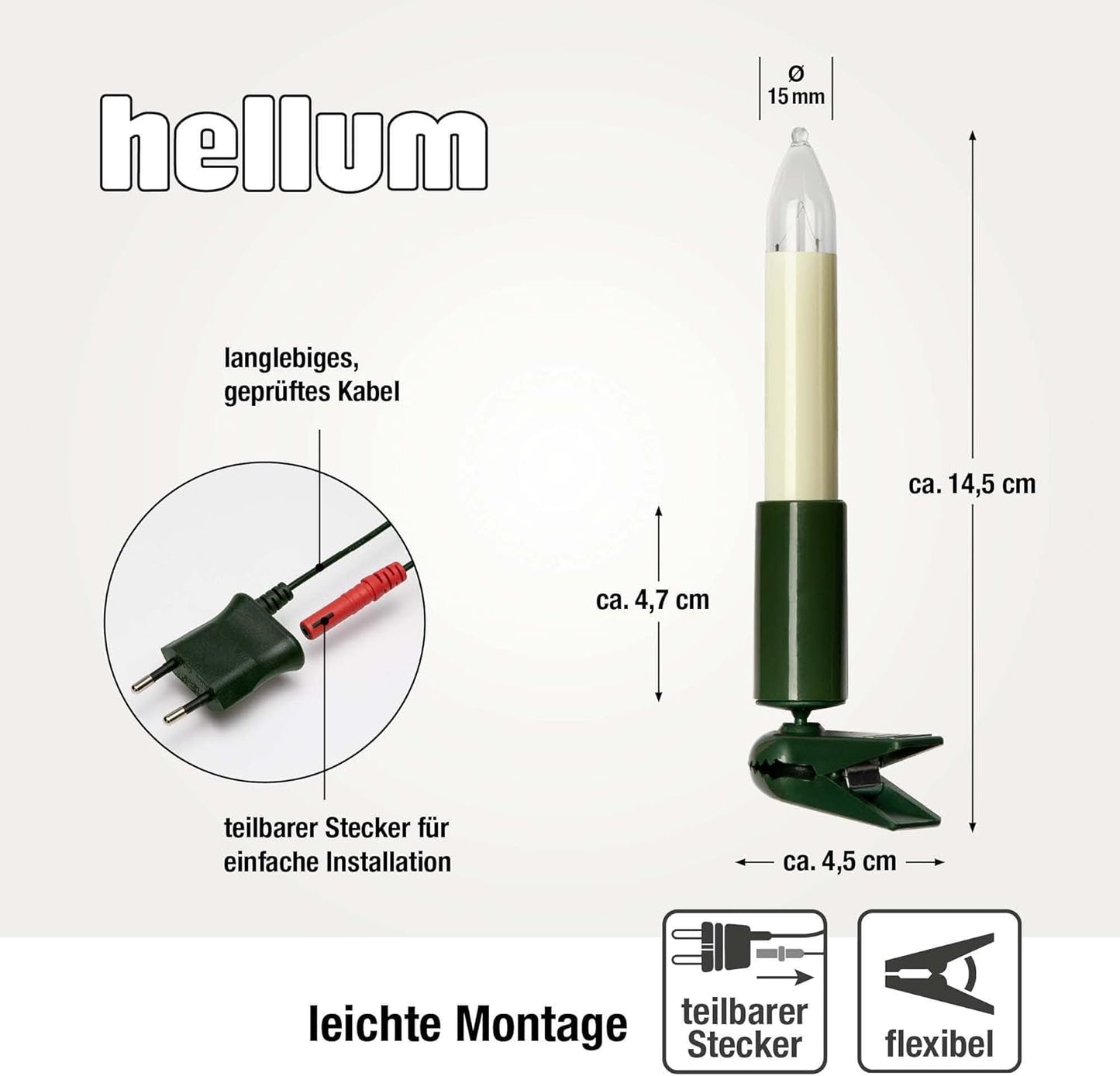Weihnachtsbaum Lichterkette mit Clip, 15 Lichter, 15 Lichter / beleuchtet 9,8 m Elfenbein