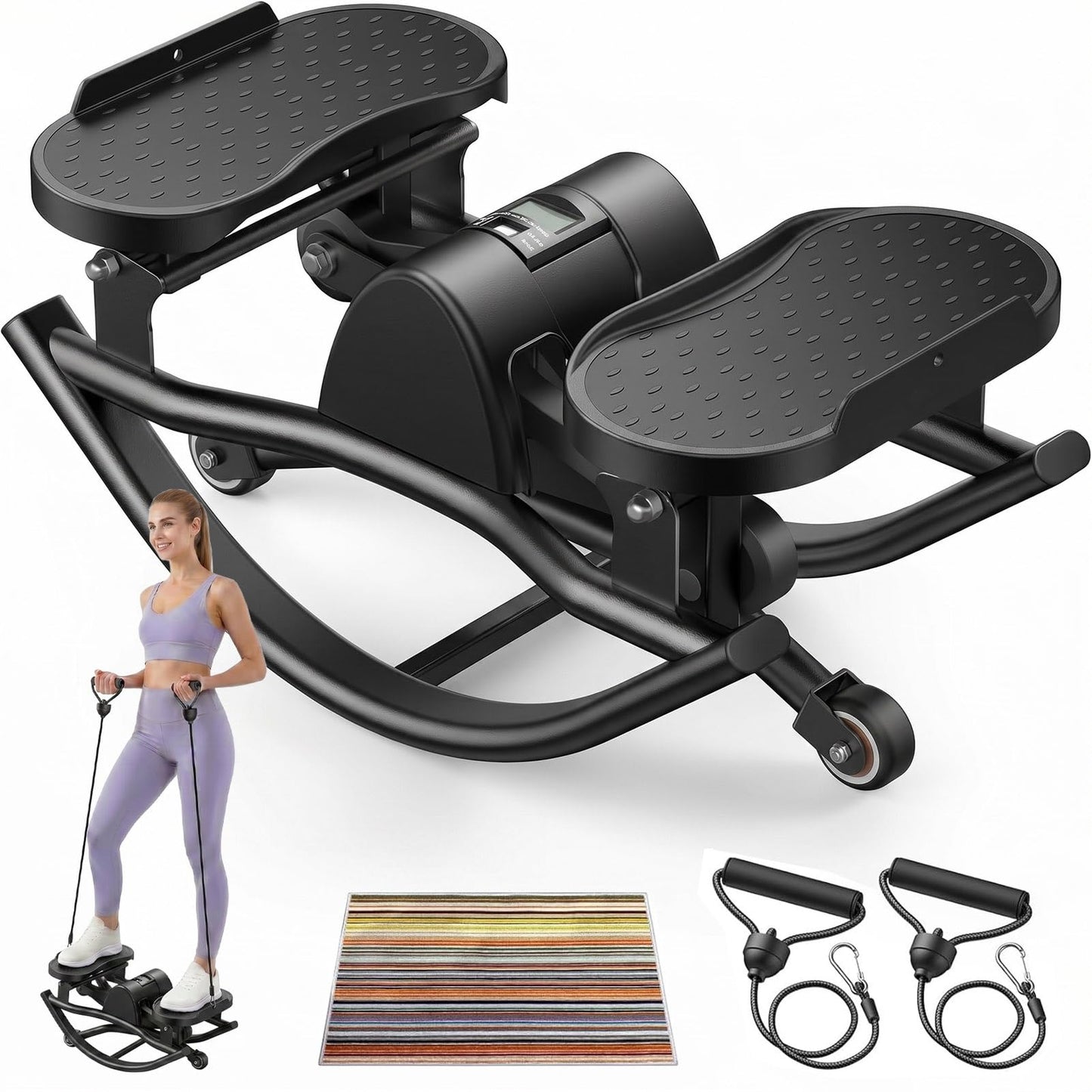 Home Twist Stepper mit Widerstandsband und Matte, Schwarz