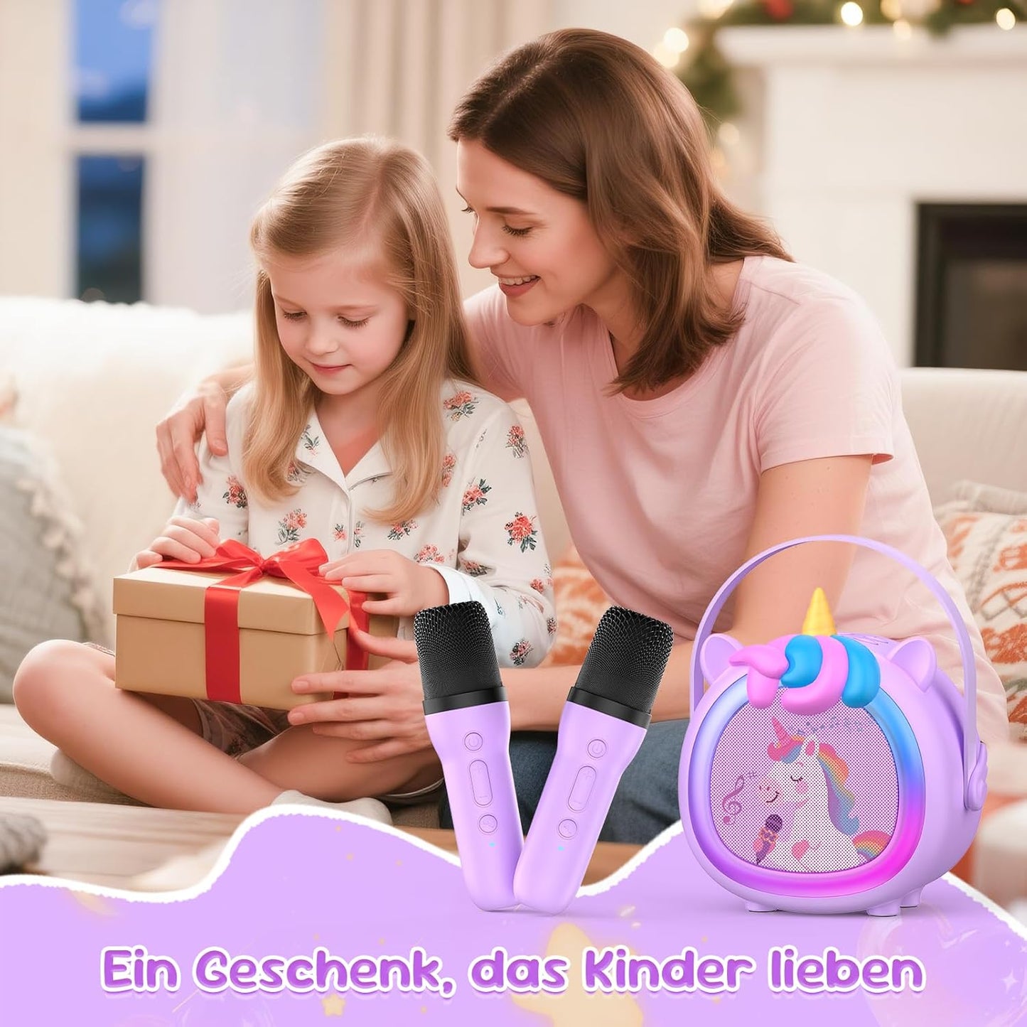 Kinder-Karaoke-Maschine mit 2 Mikrofonen, Lila
