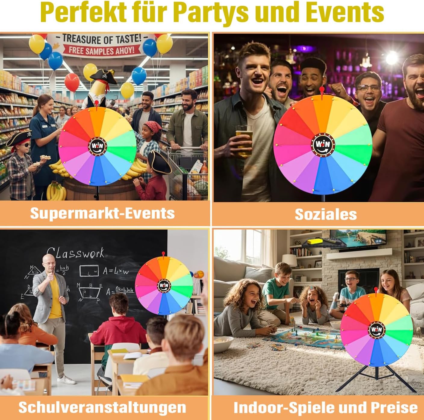 Drehbares Glücksrad mit verstellbarem Ständer