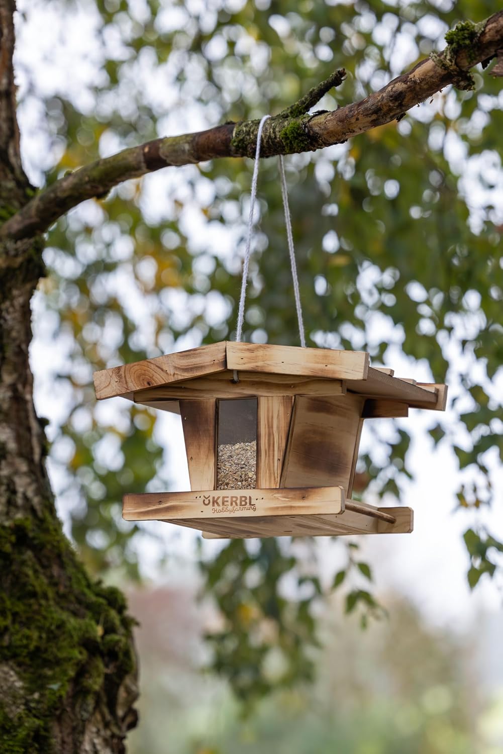 Wetterfestes Vogelfutterhaus aus Holz mit Sichtfenster